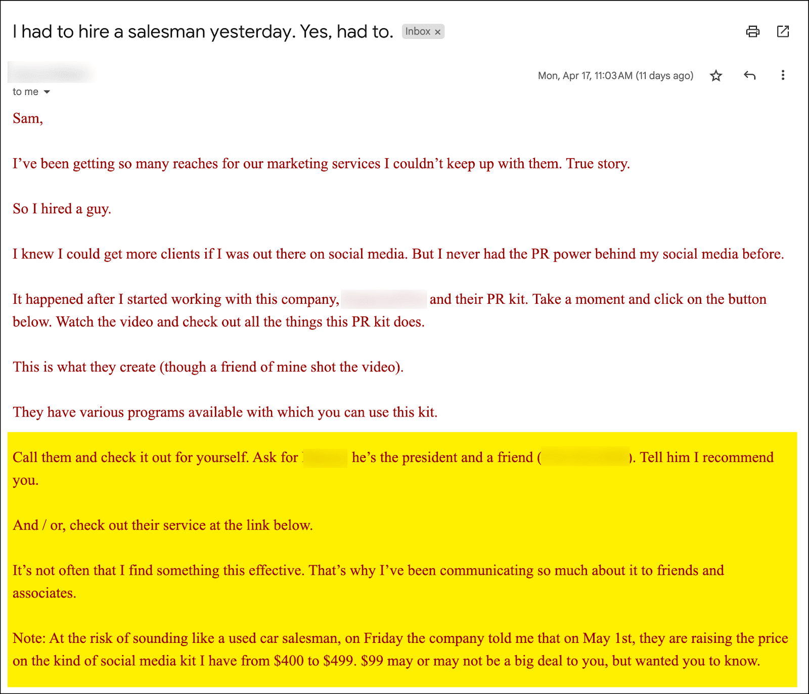 Star Story Solution: Original email CTA