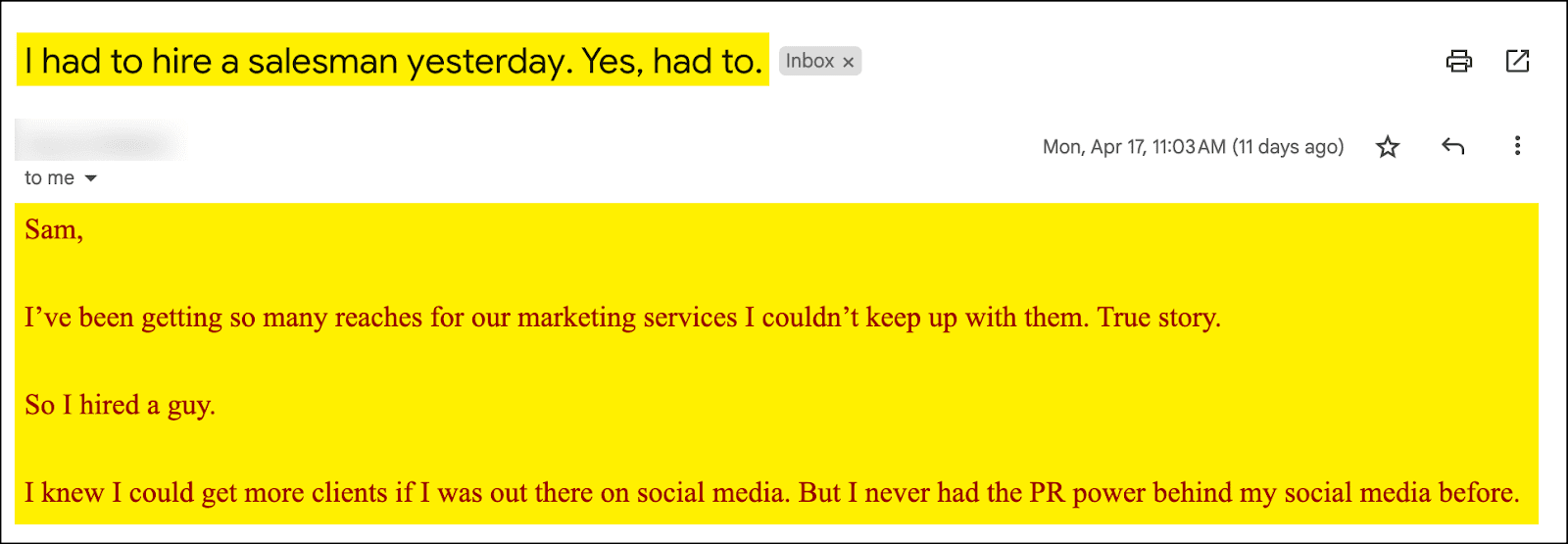 Star-Story-Solution: Original email star
