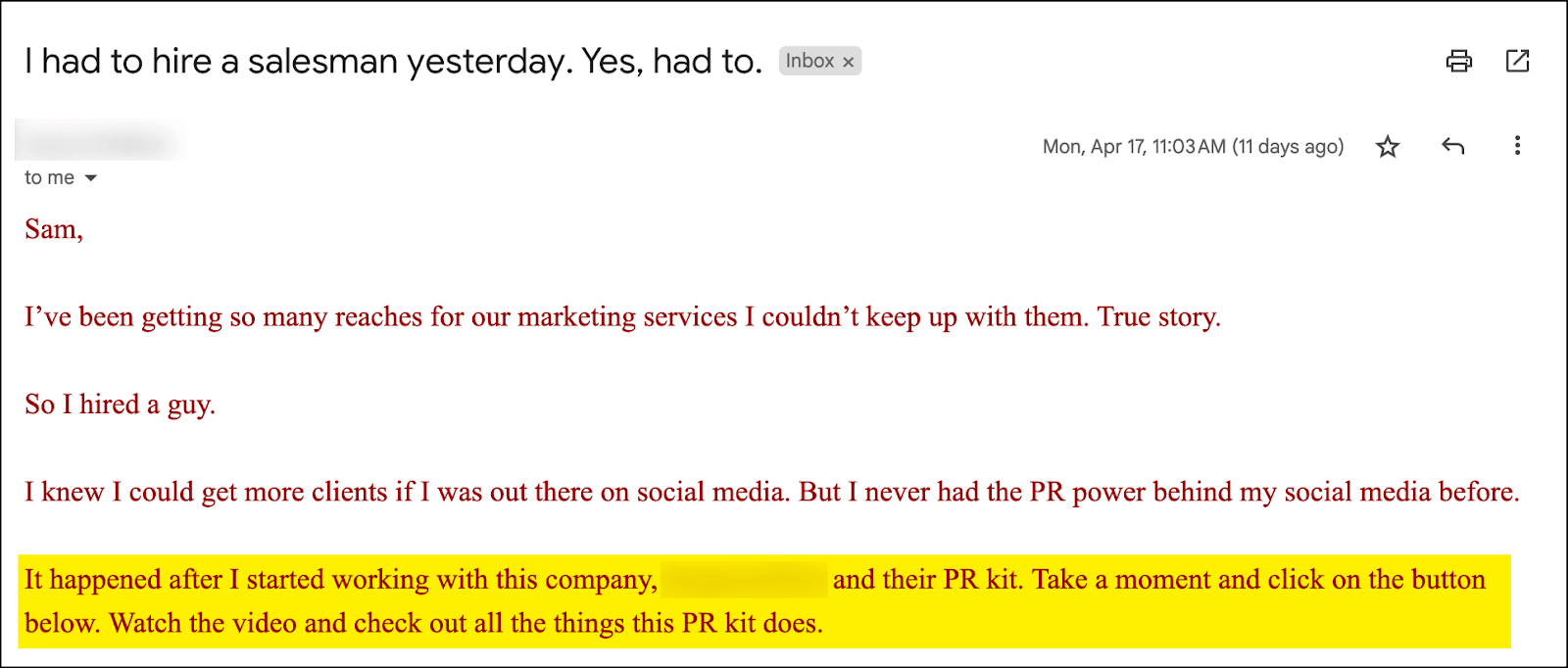 Original email story