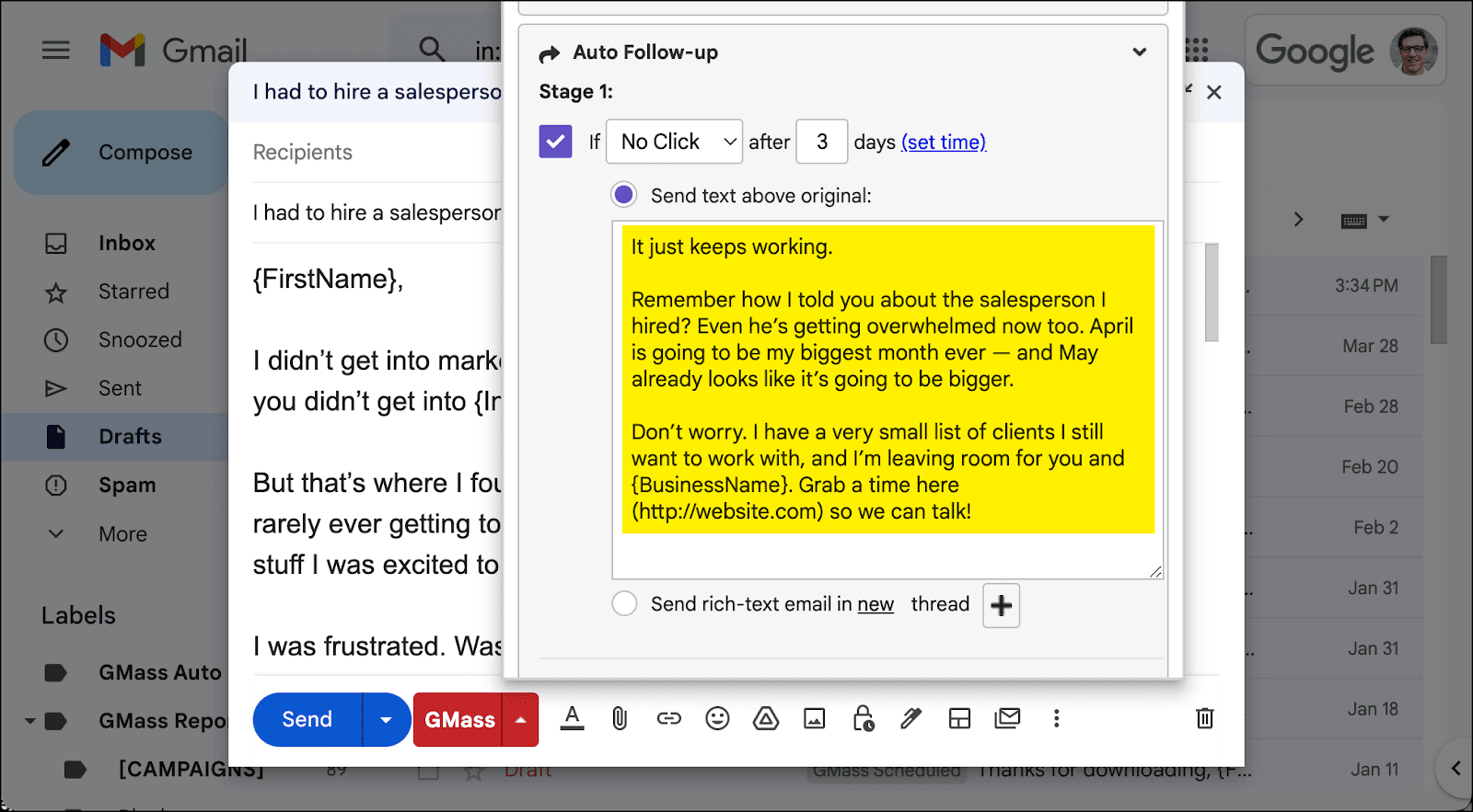 Auto follow up example