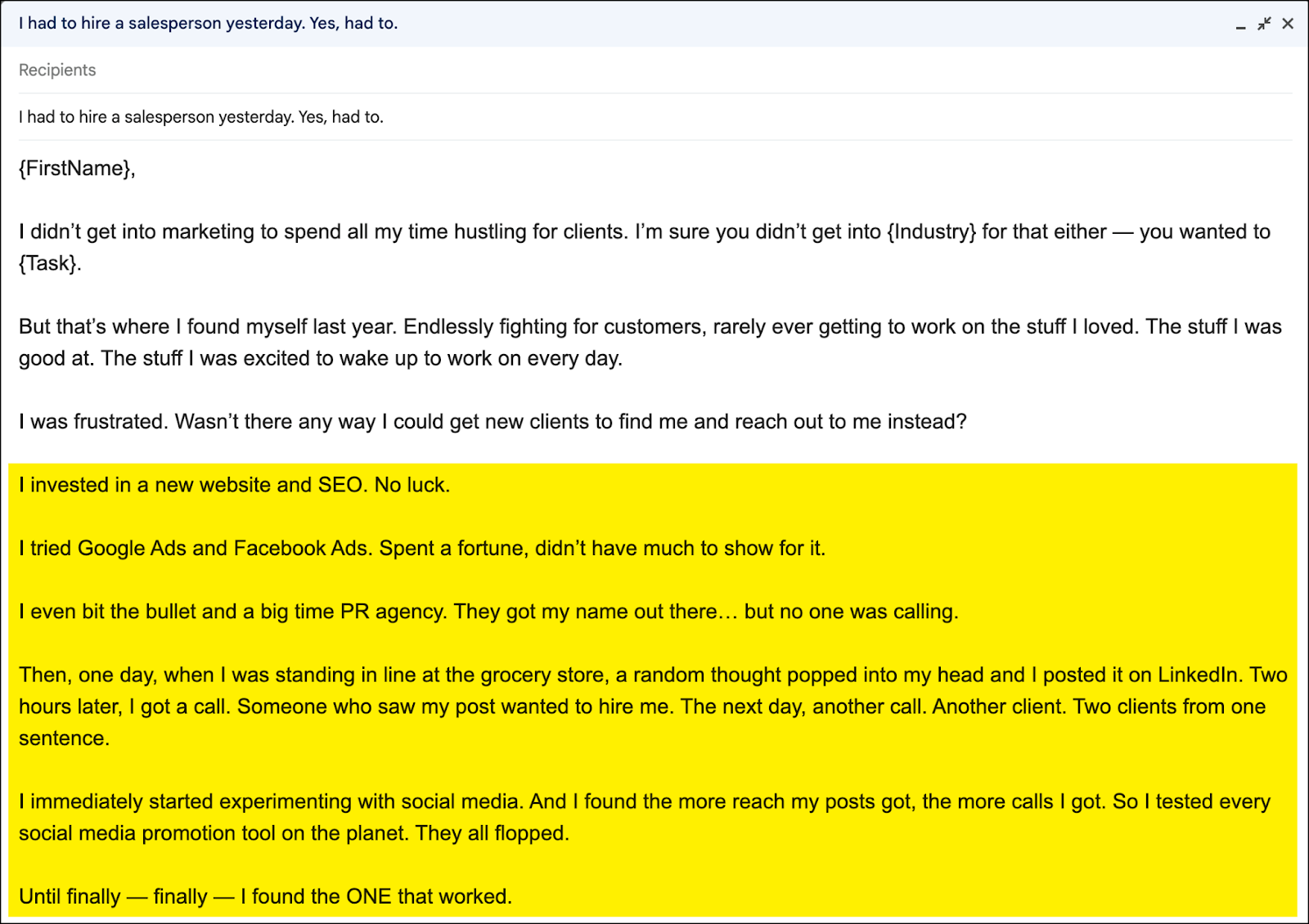 Revised email story