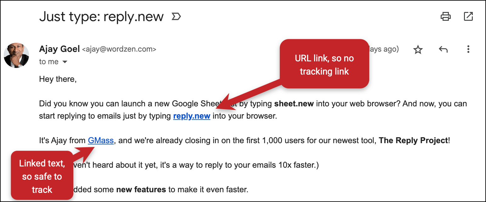 Track linked text, not written out URLs