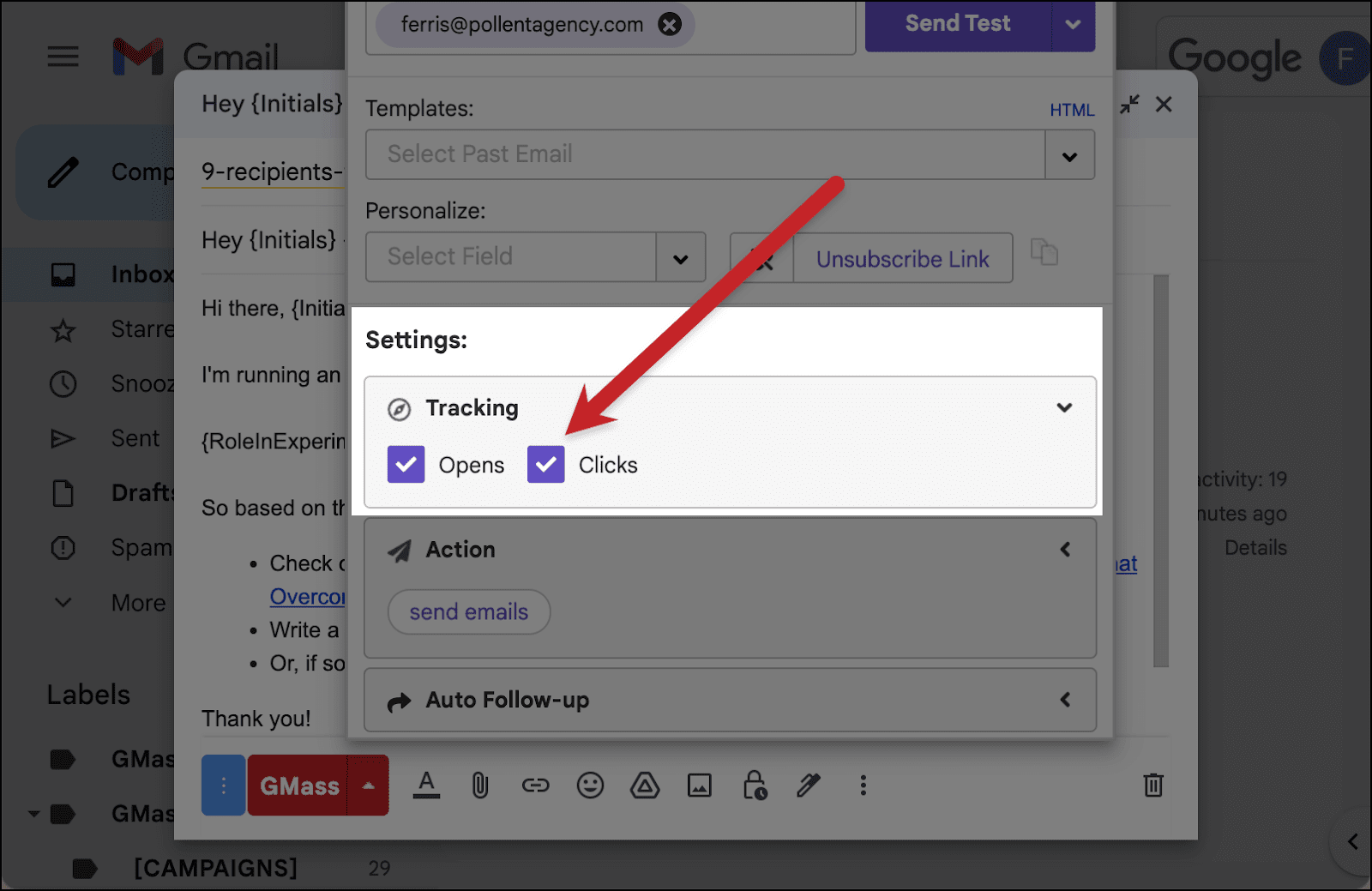 Track clicks in your email