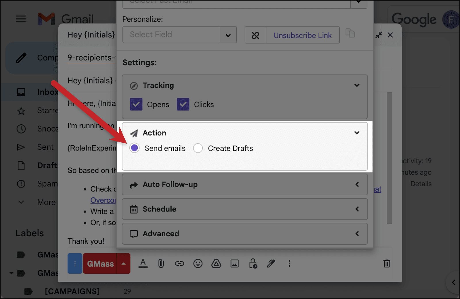Send emails, don't create drafts
