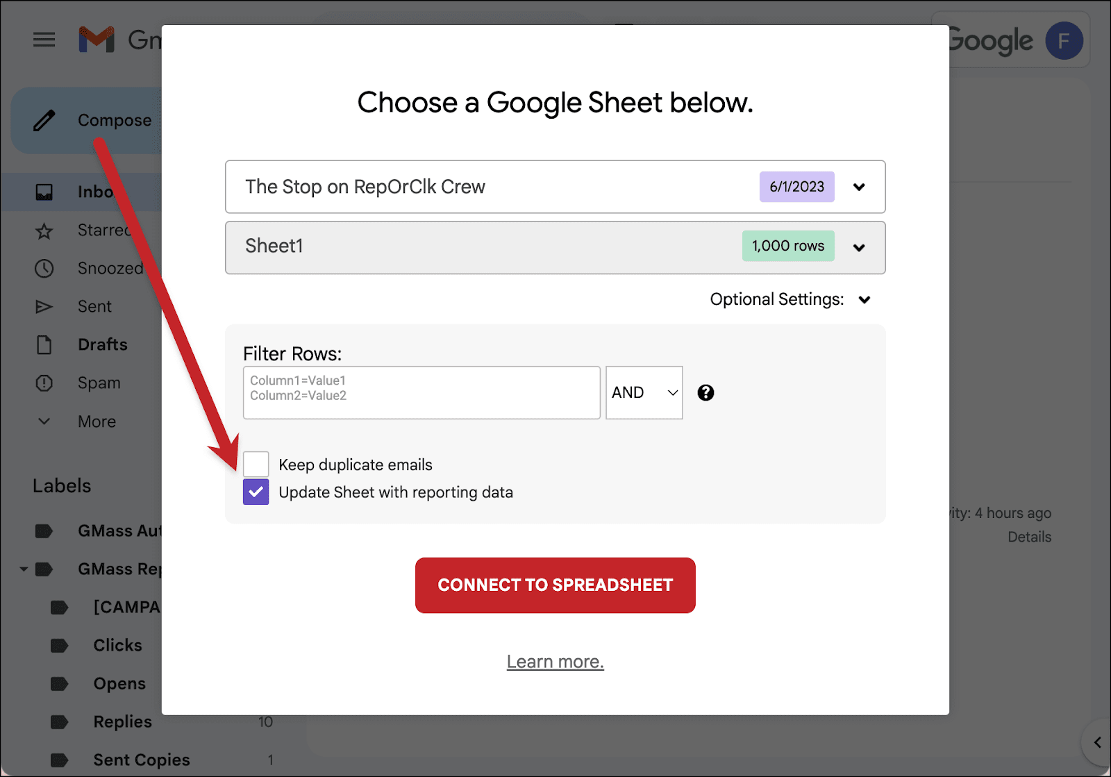 Update your Sheet with reporting data