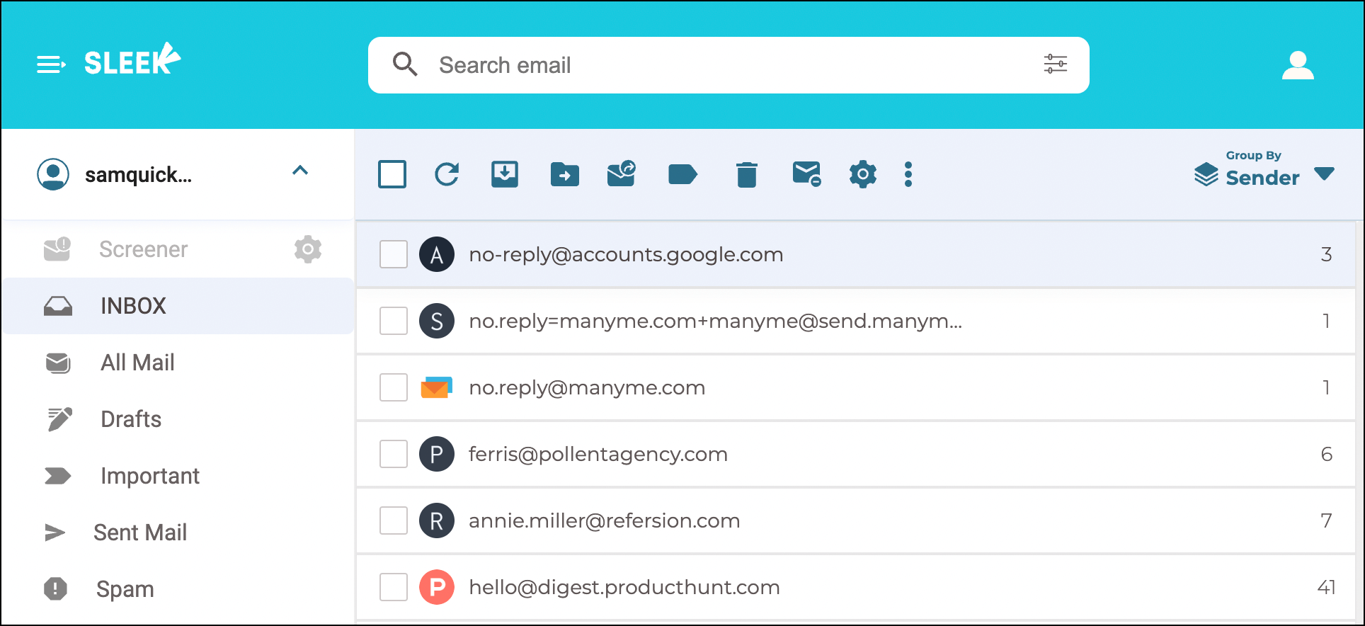Sleek's interface