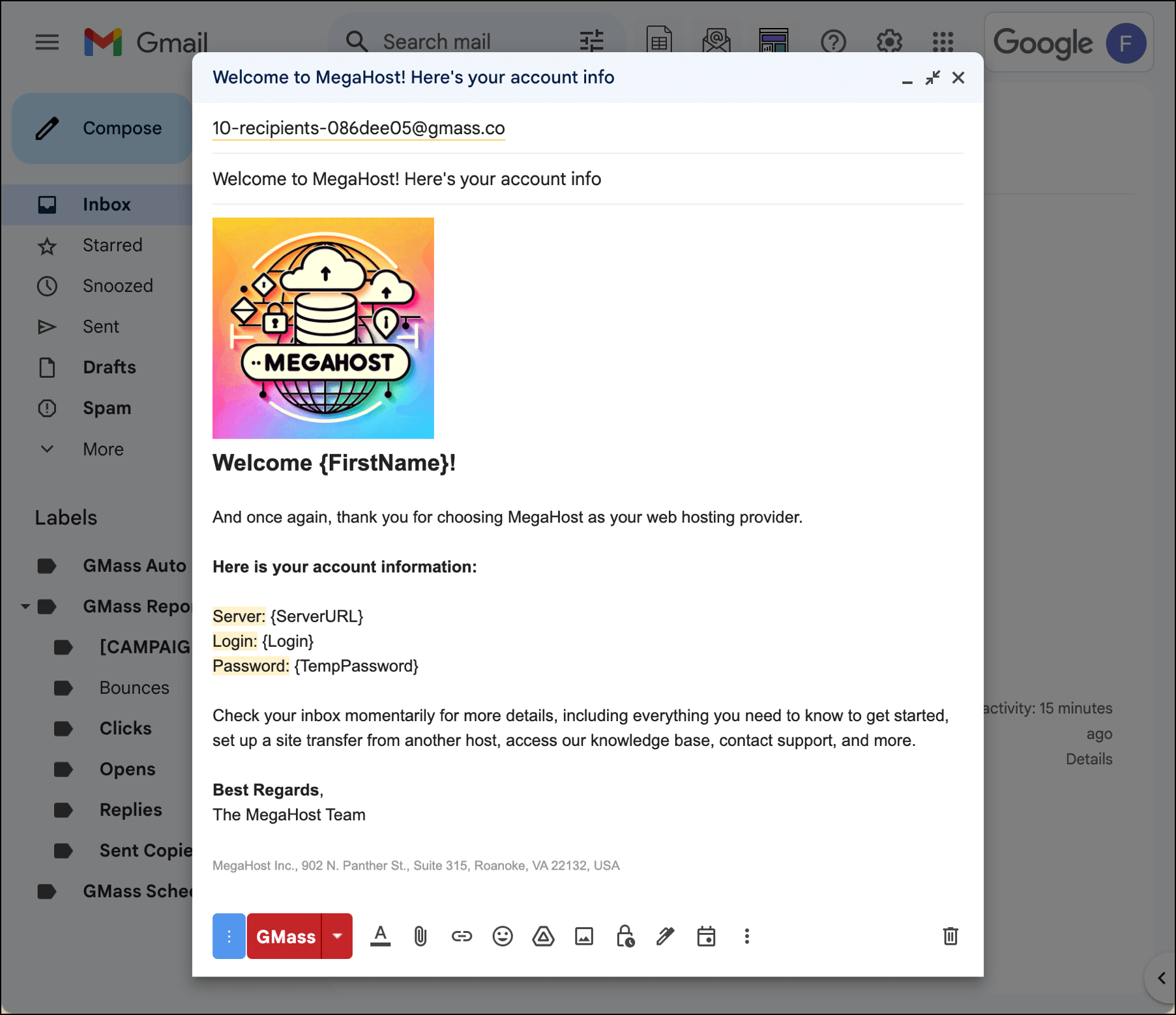 A sample of a short onboarding email