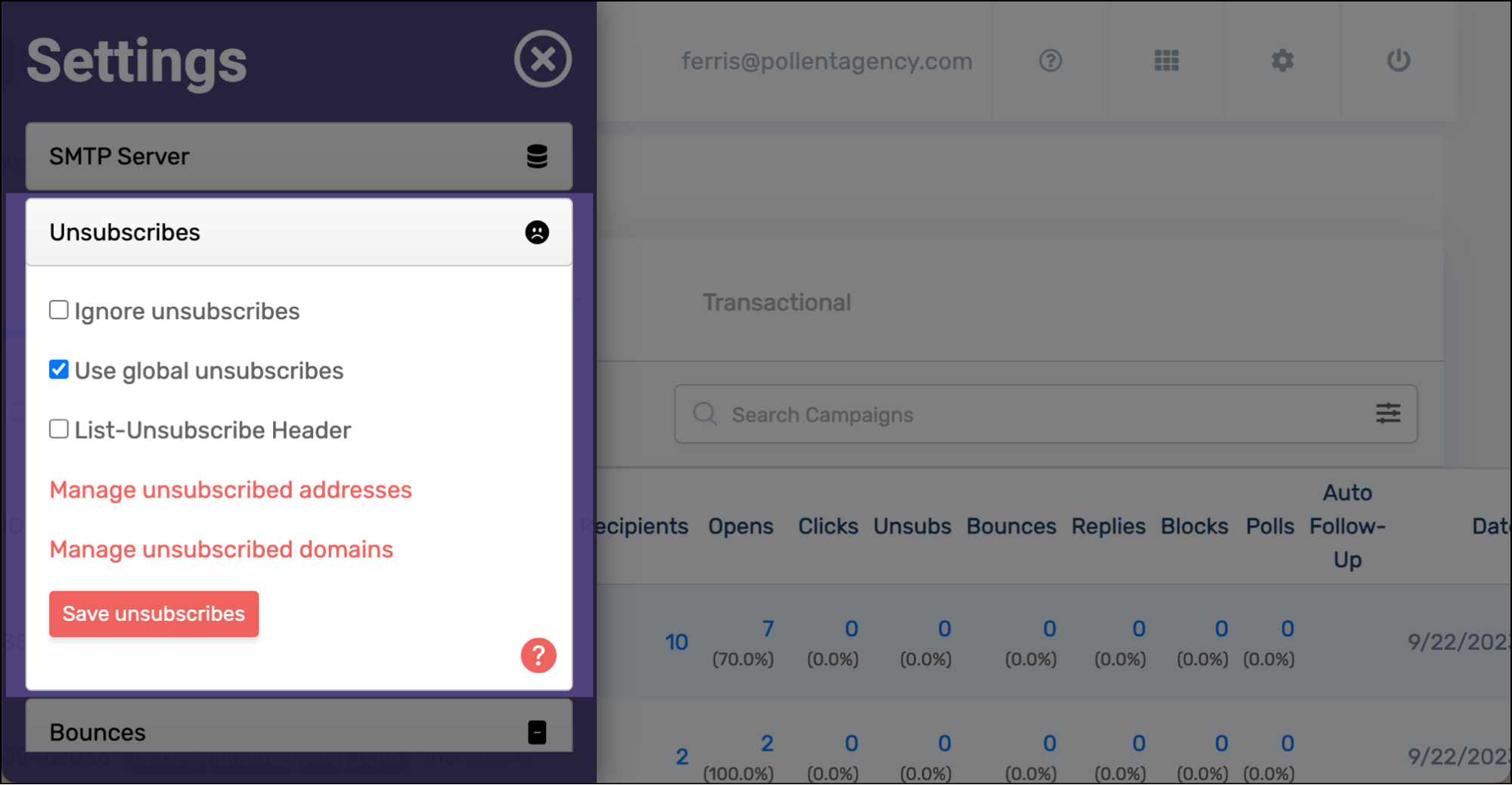 GMass's automatic unsubscribe management allows for global unsubscribes
