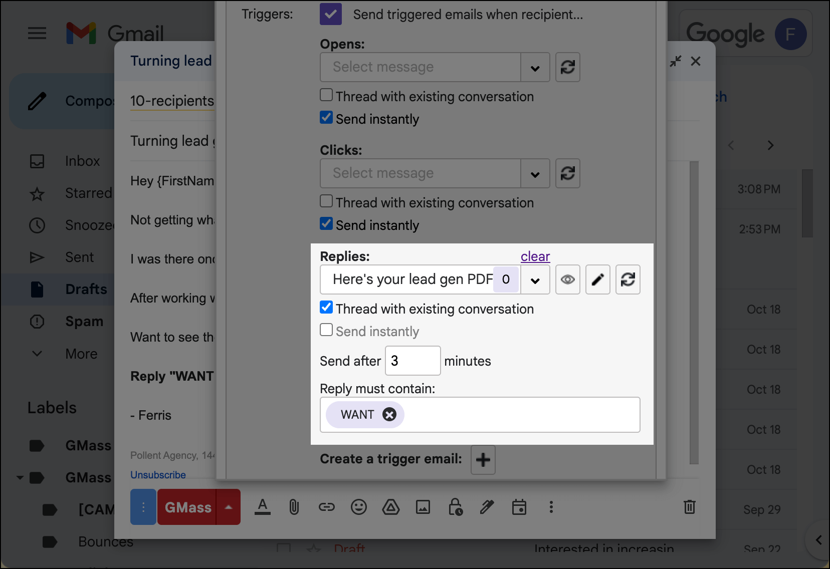 Setting up a reply trigger with a keyword