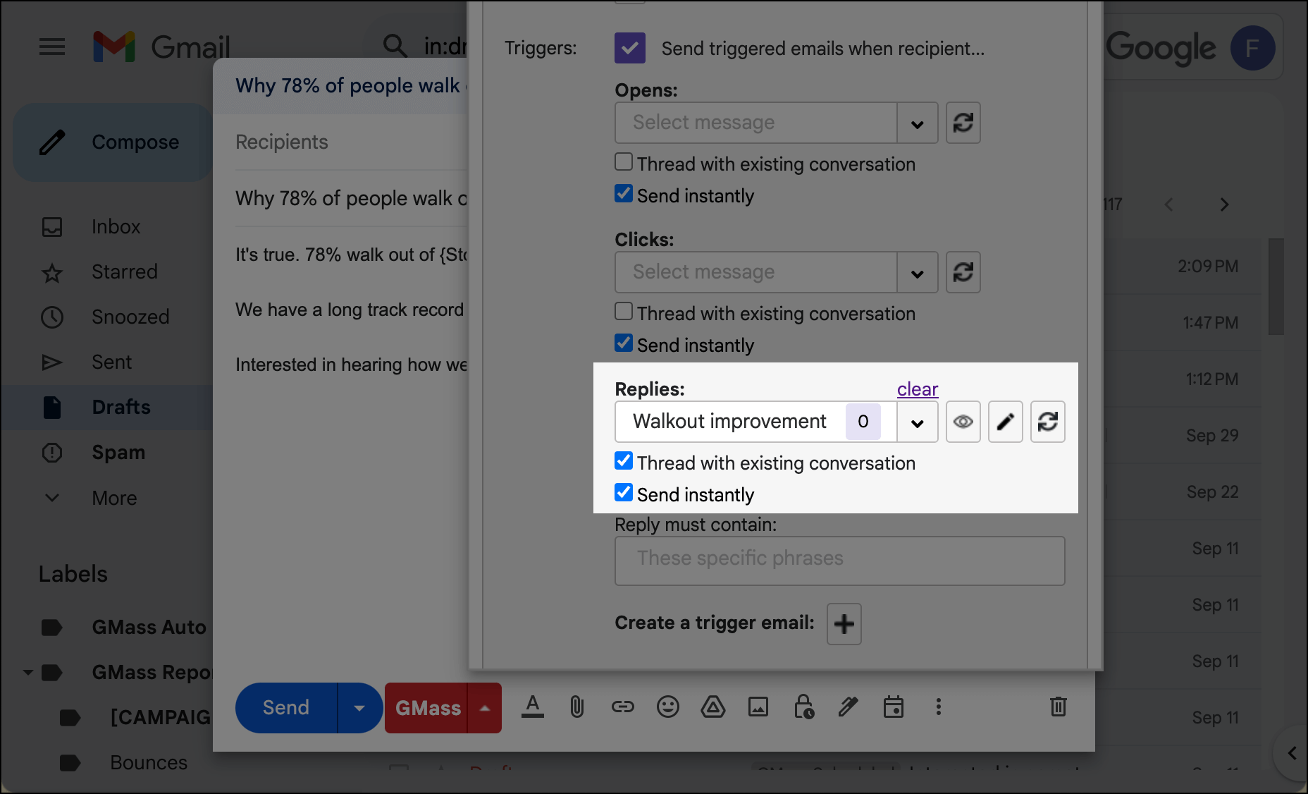 Trigger settings when someone replies to the short email