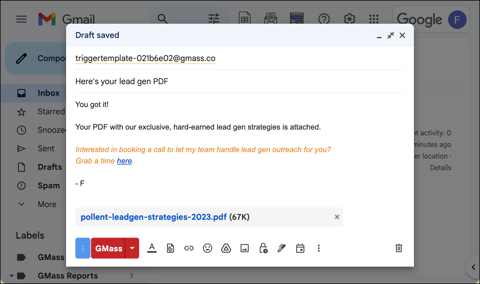 The triggered email with the attached PDF