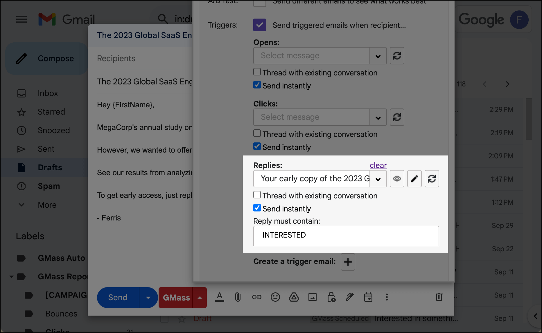 Trigger settings that use a keyword