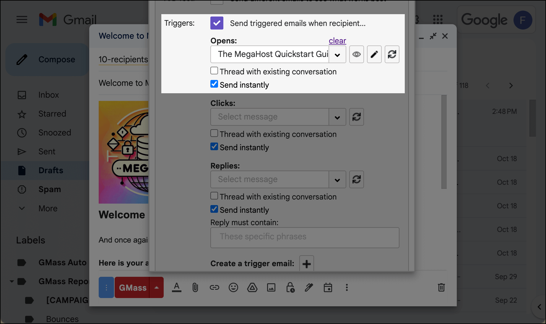 Setting up an open trigger with a more elaborate onboarding message