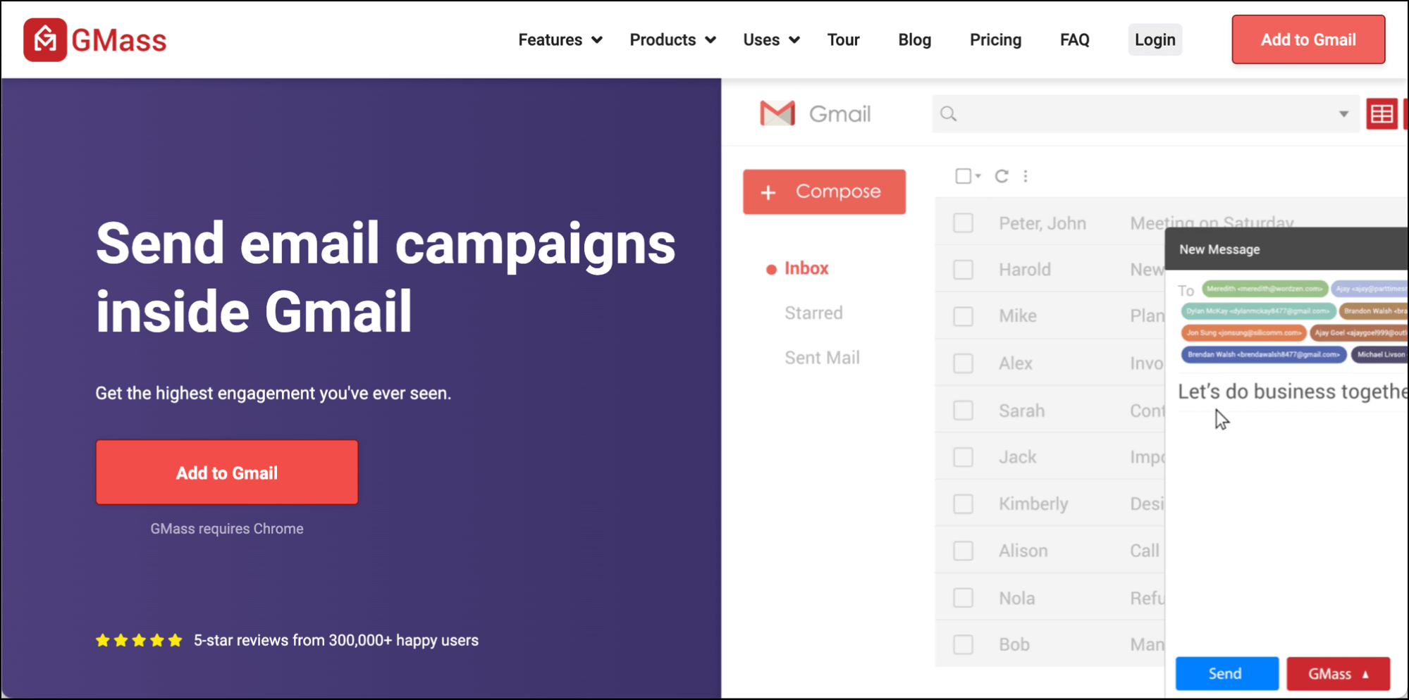 GMass is a cold email and mail merge platform that works inside Gmail