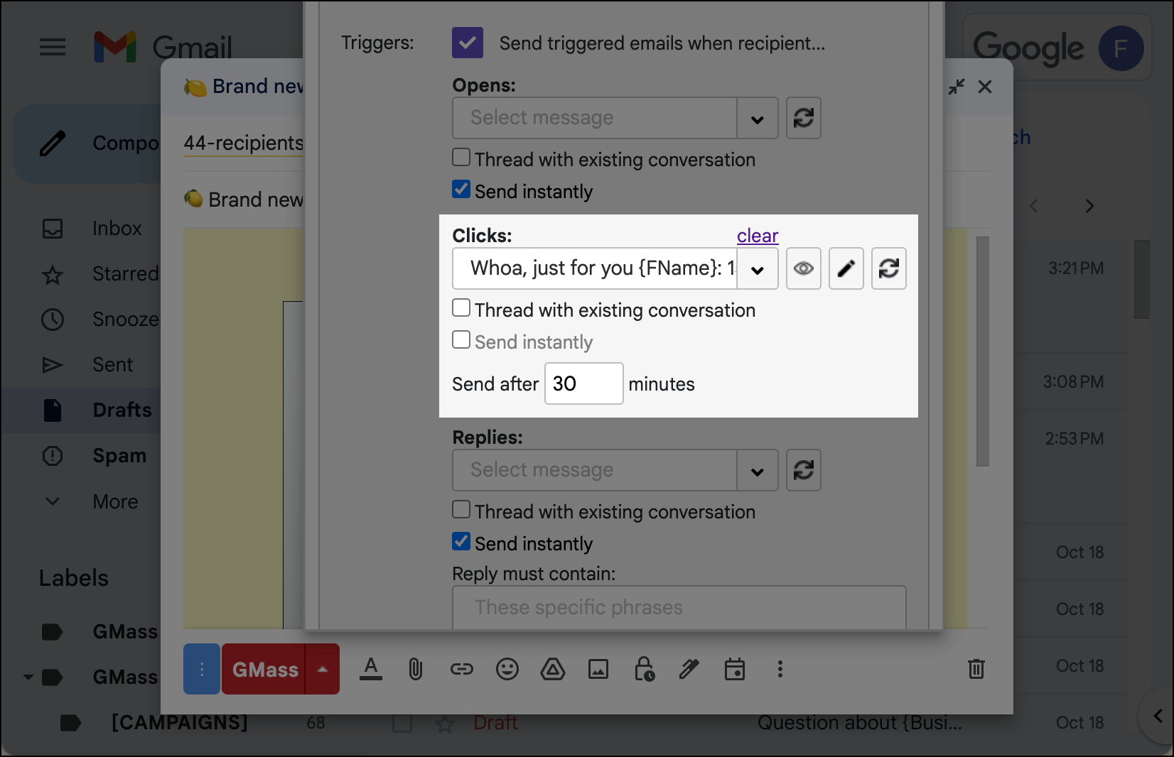Setting up a click trigger