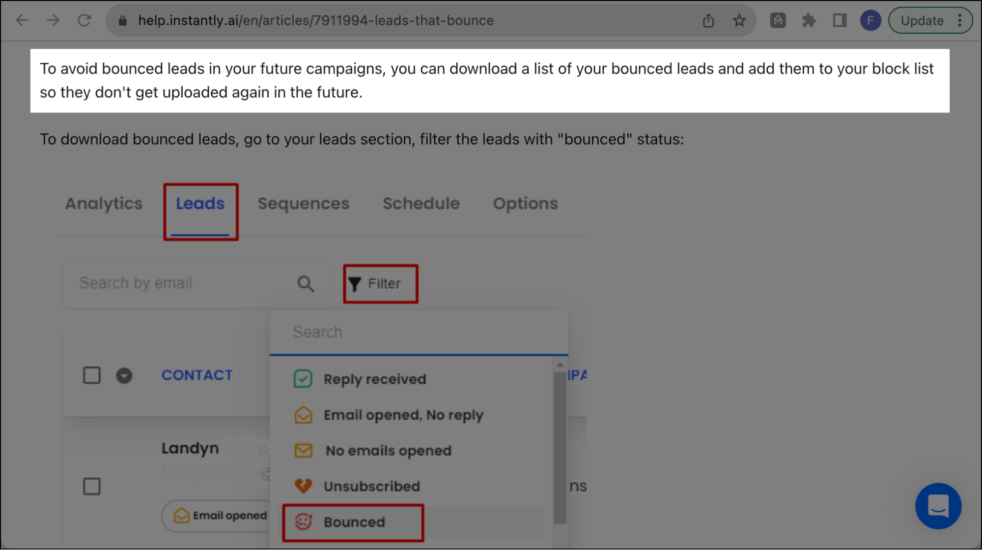 Instantly's bounce management process is manual