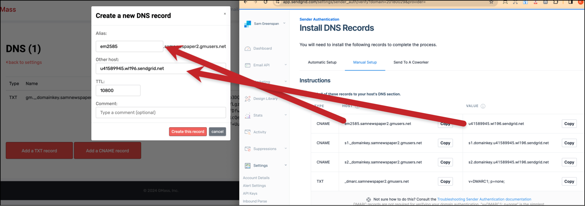 Enter the DNS records