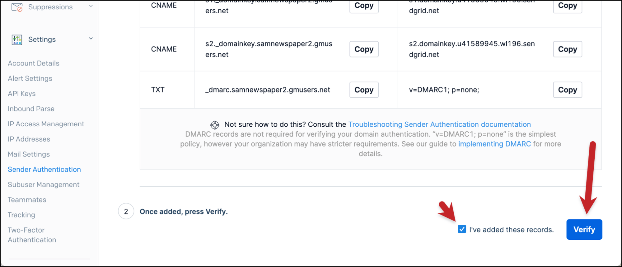 Verify in SendGrid