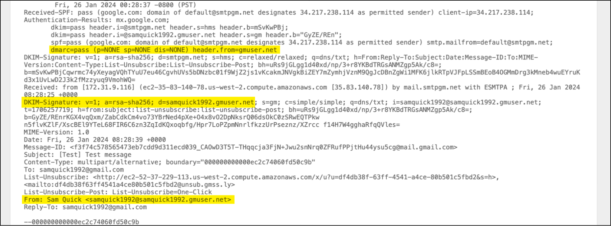 DMARC passes because DKIM is aligned