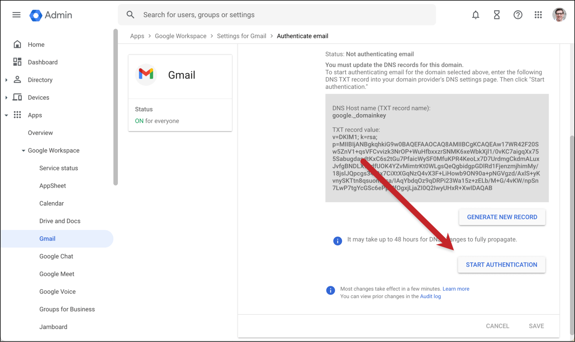 Start the DKIM authentication