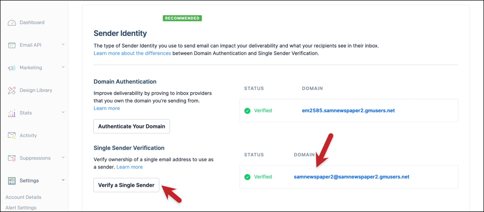 Verify your sender address