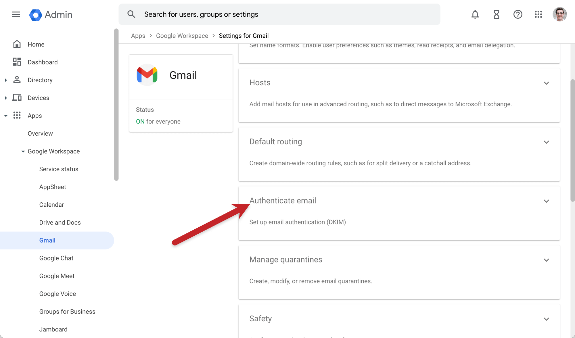 Go into the authenticate email section