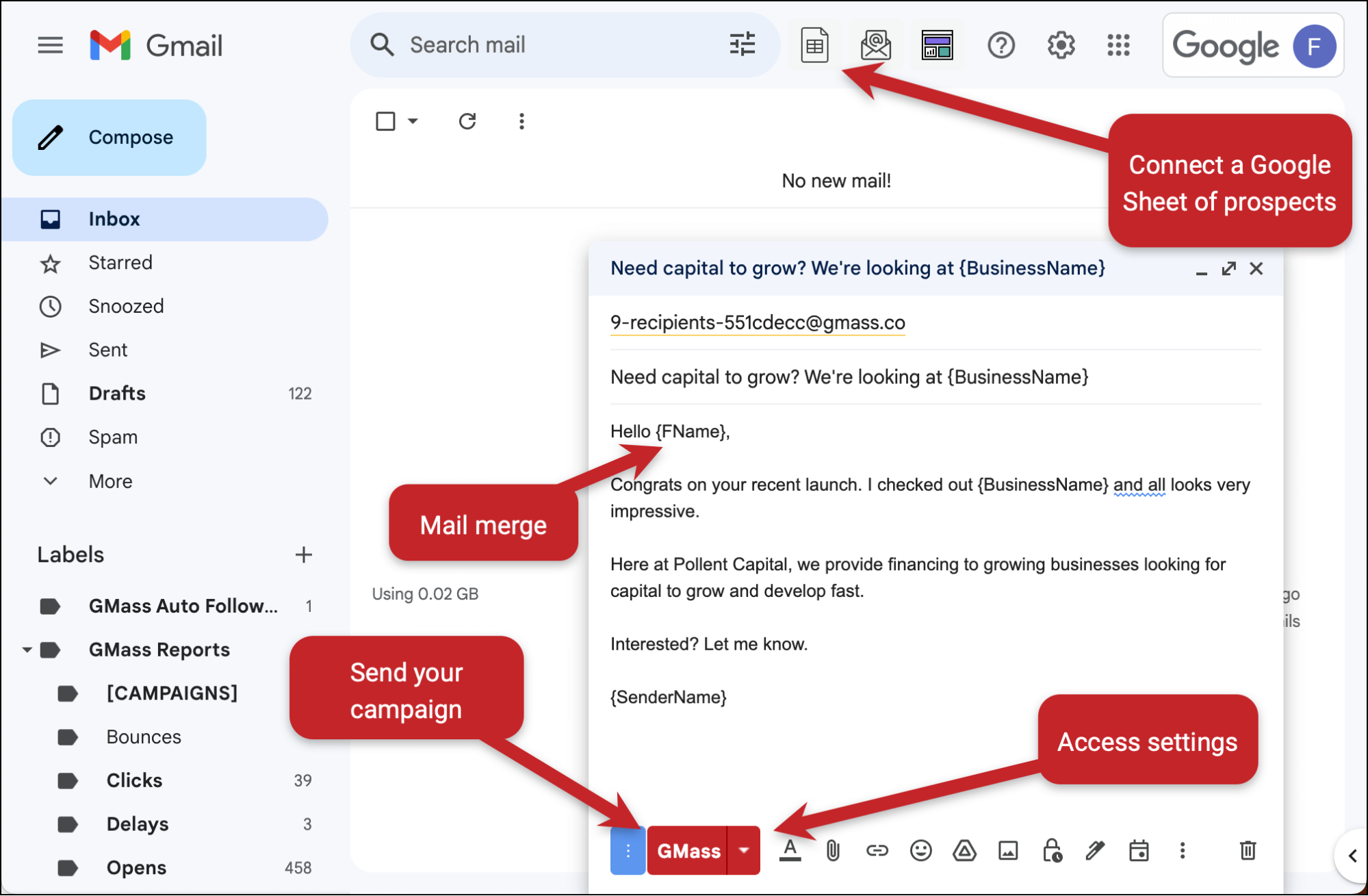 How GMass integrates right inside Gmail