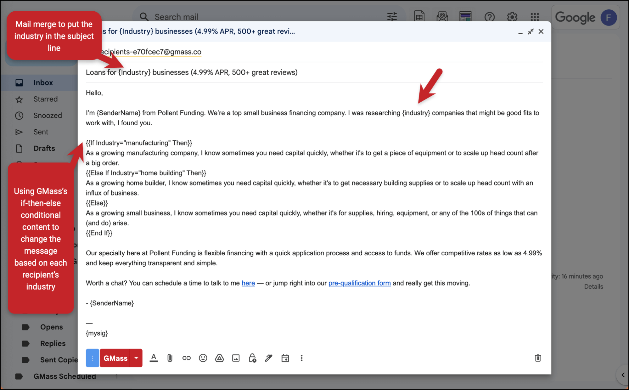 Using mail merge tags in GMass