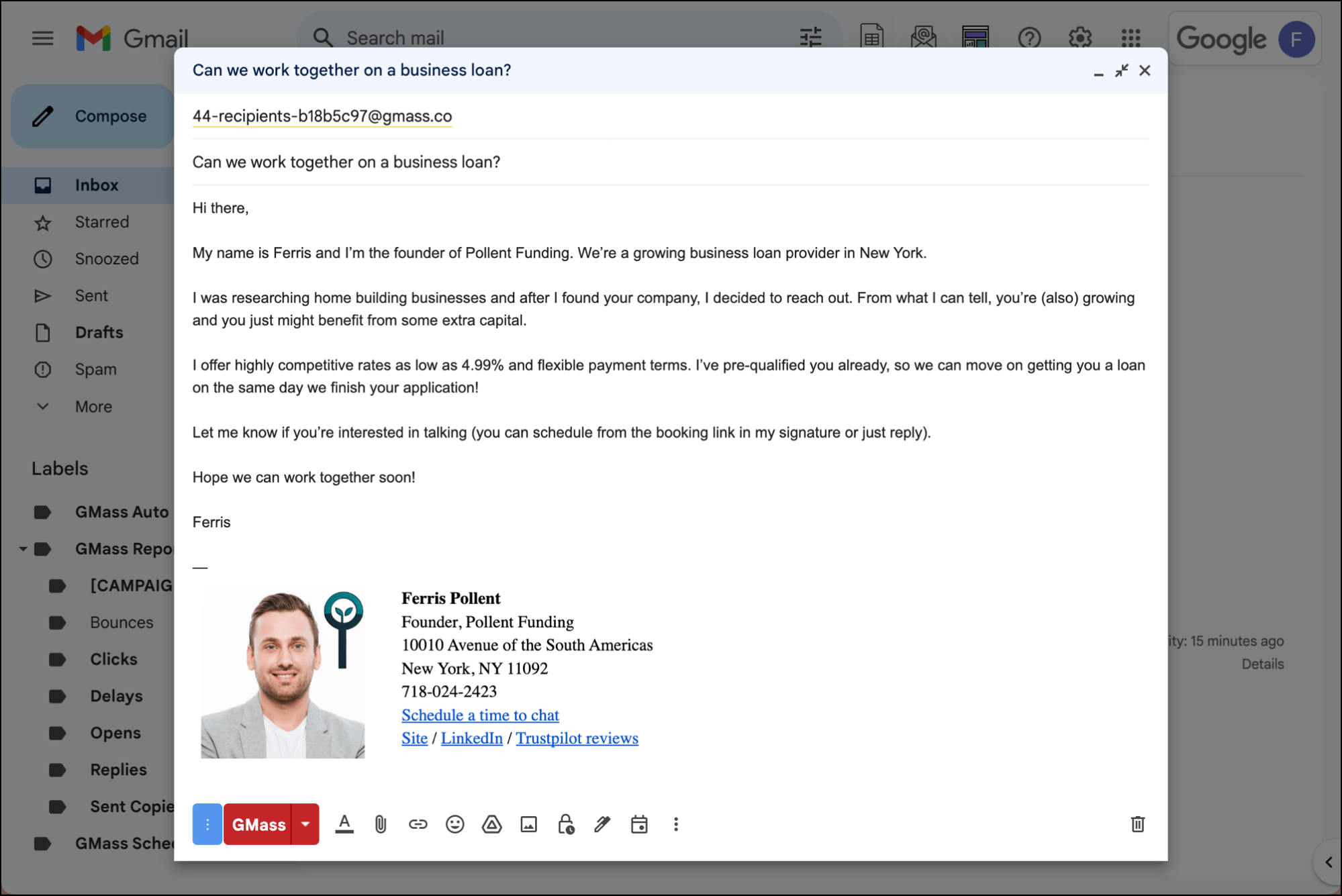 A business financing cold email template that feels one-on-one