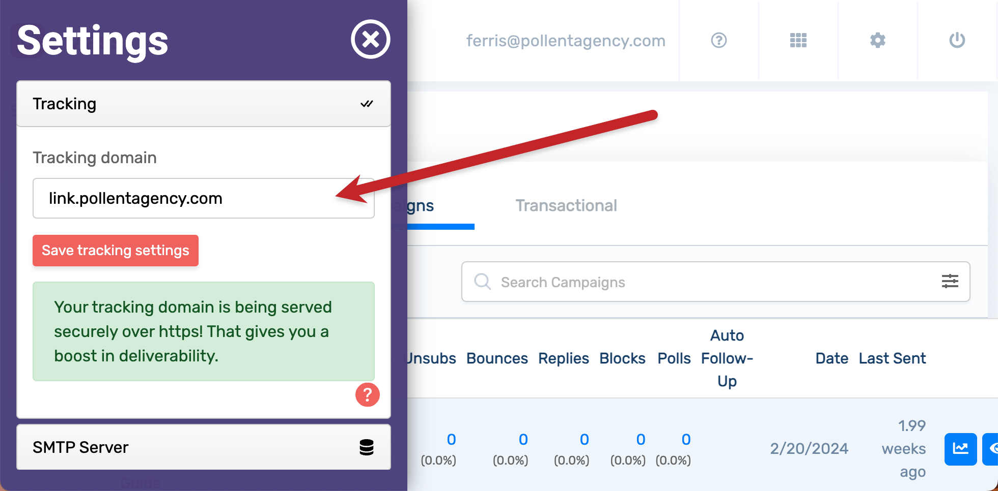 Setting up a custom tracking link