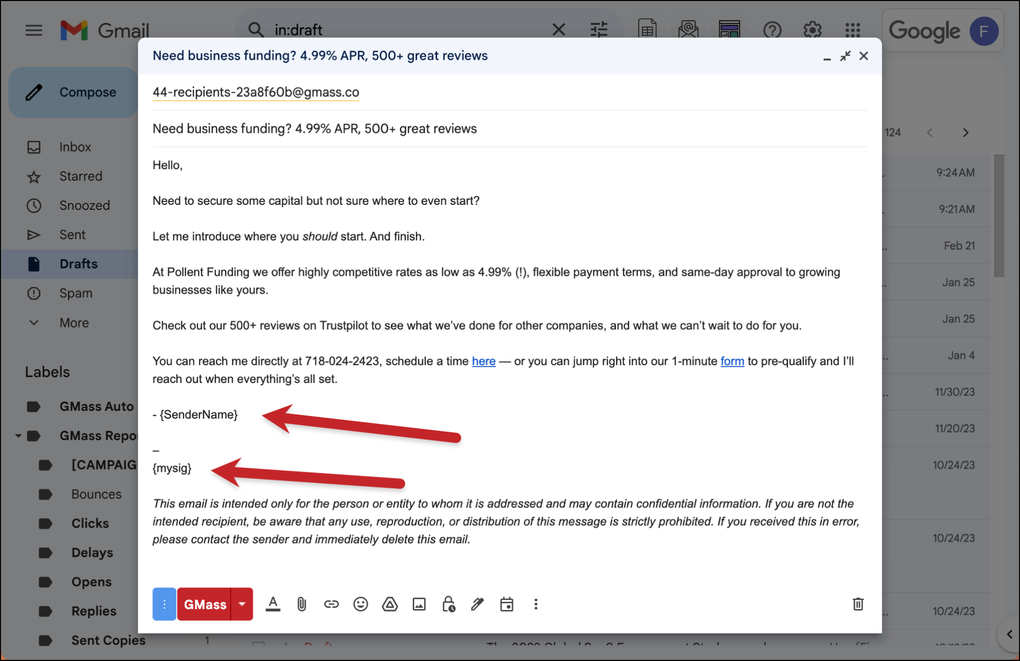 Using SenderName and mysig tags in MultiSend