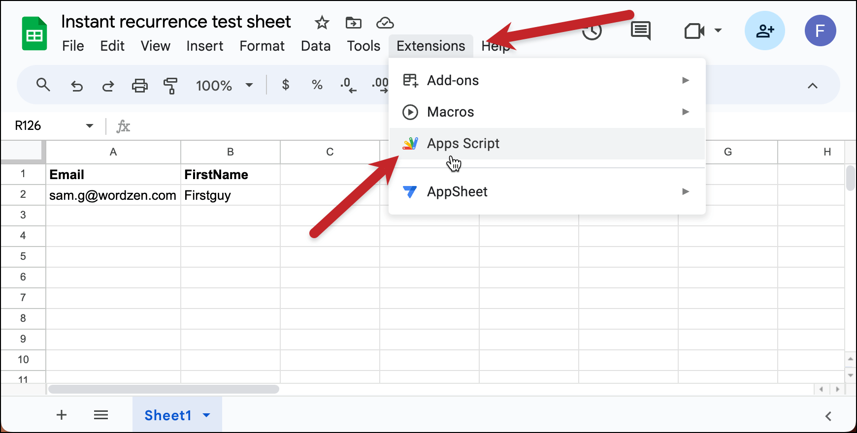 Choose Apps Script in your Google Sheet