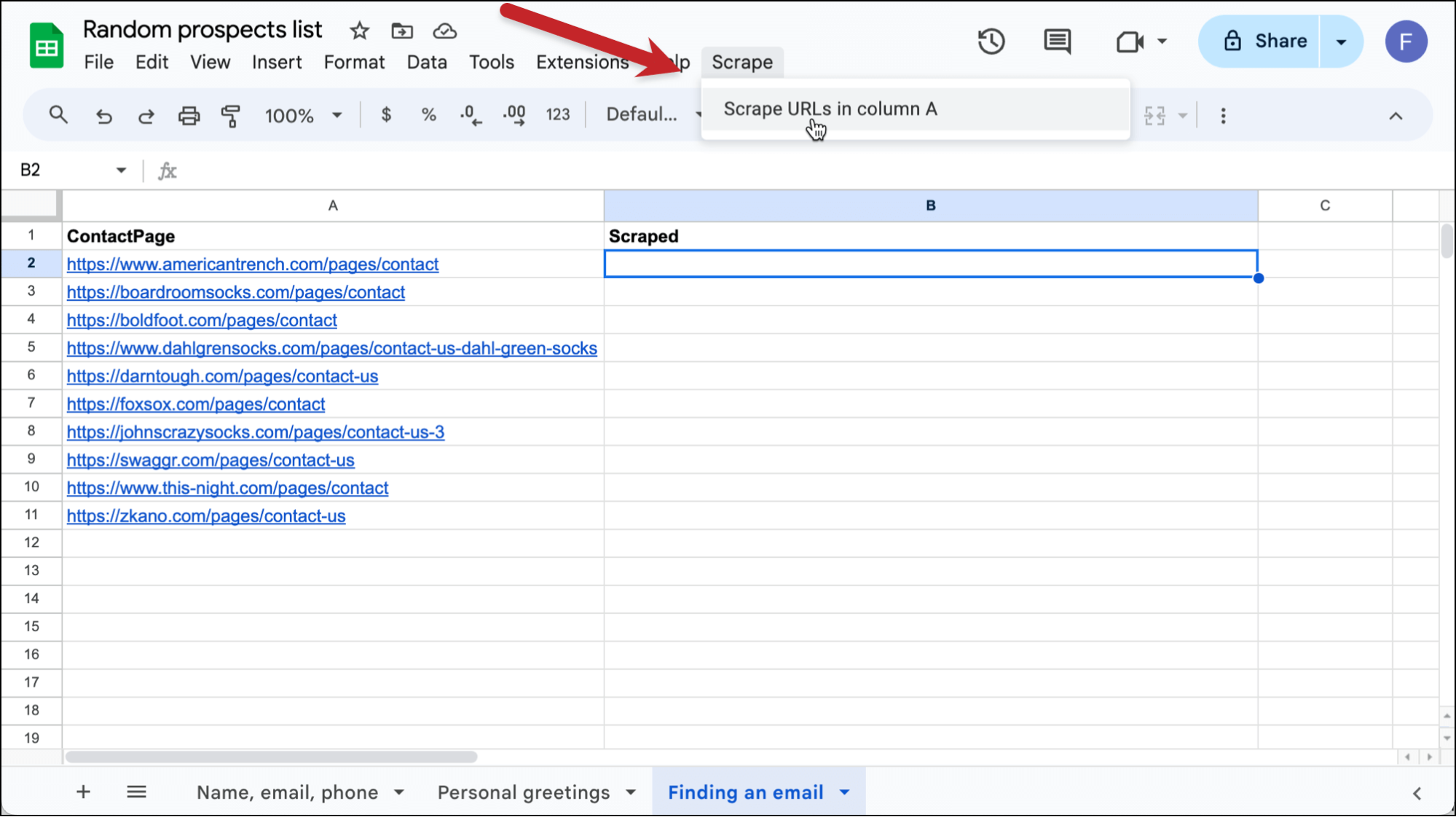 Adding the scraping feature to Google Sheets