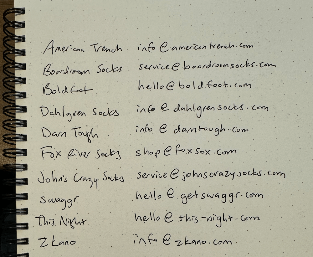 Handwritten email addresses