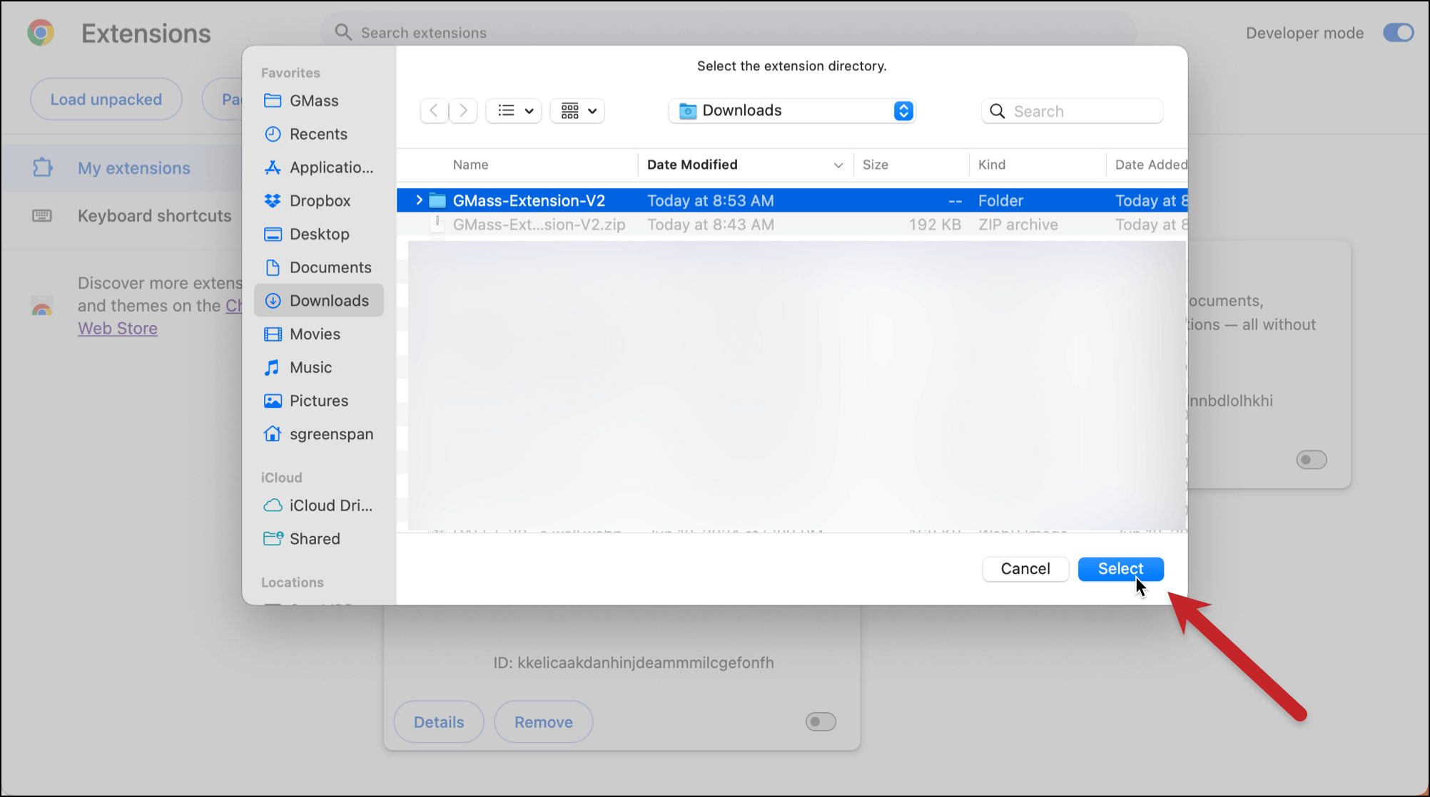 Select the expanded folder