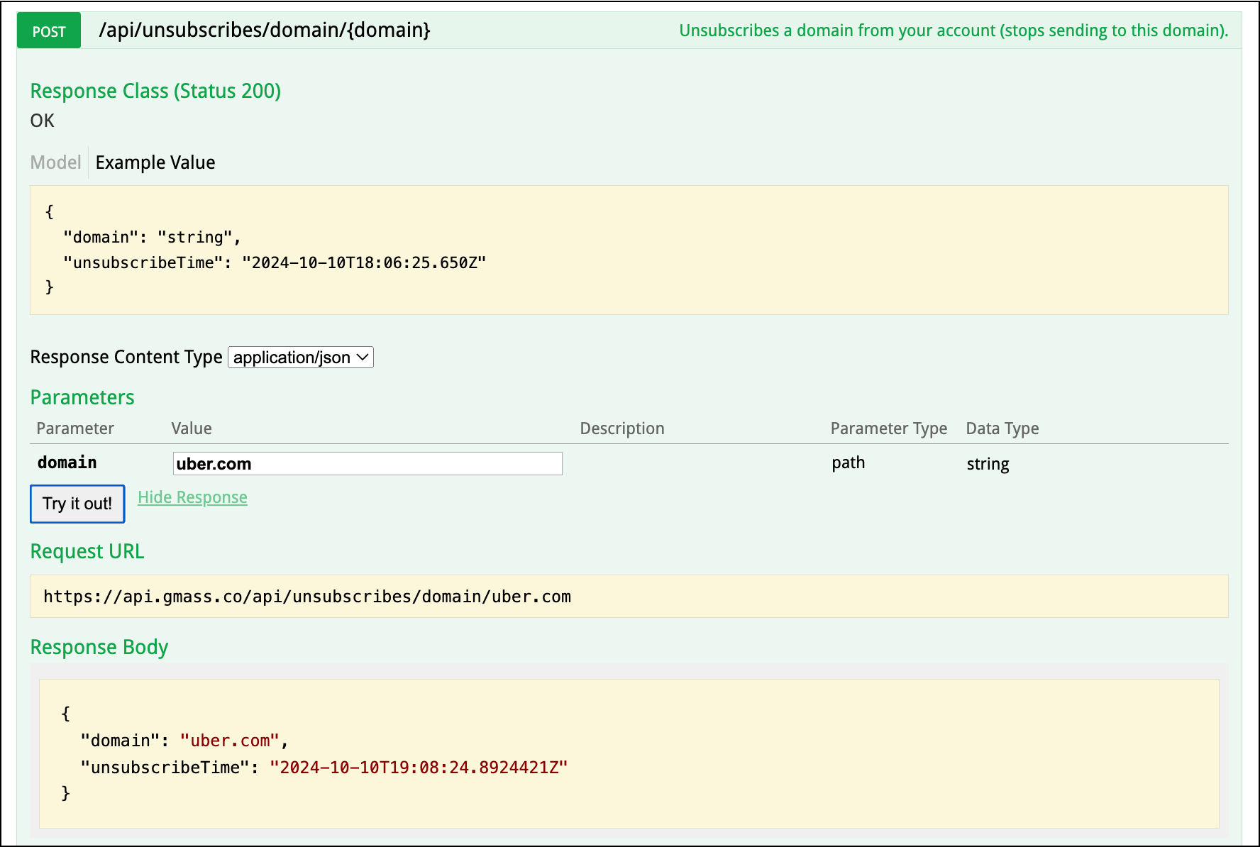 Unsubscribing an entire domain with the GMass API