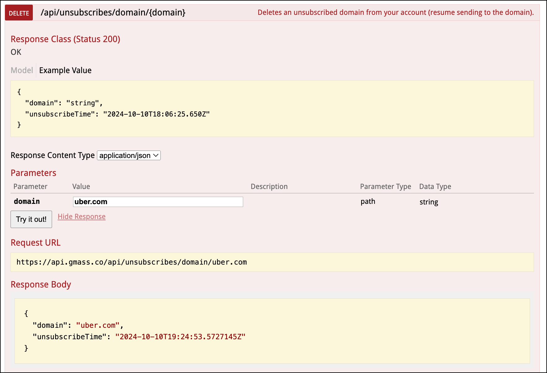 Removing an unsubscribed domain wiht the API
