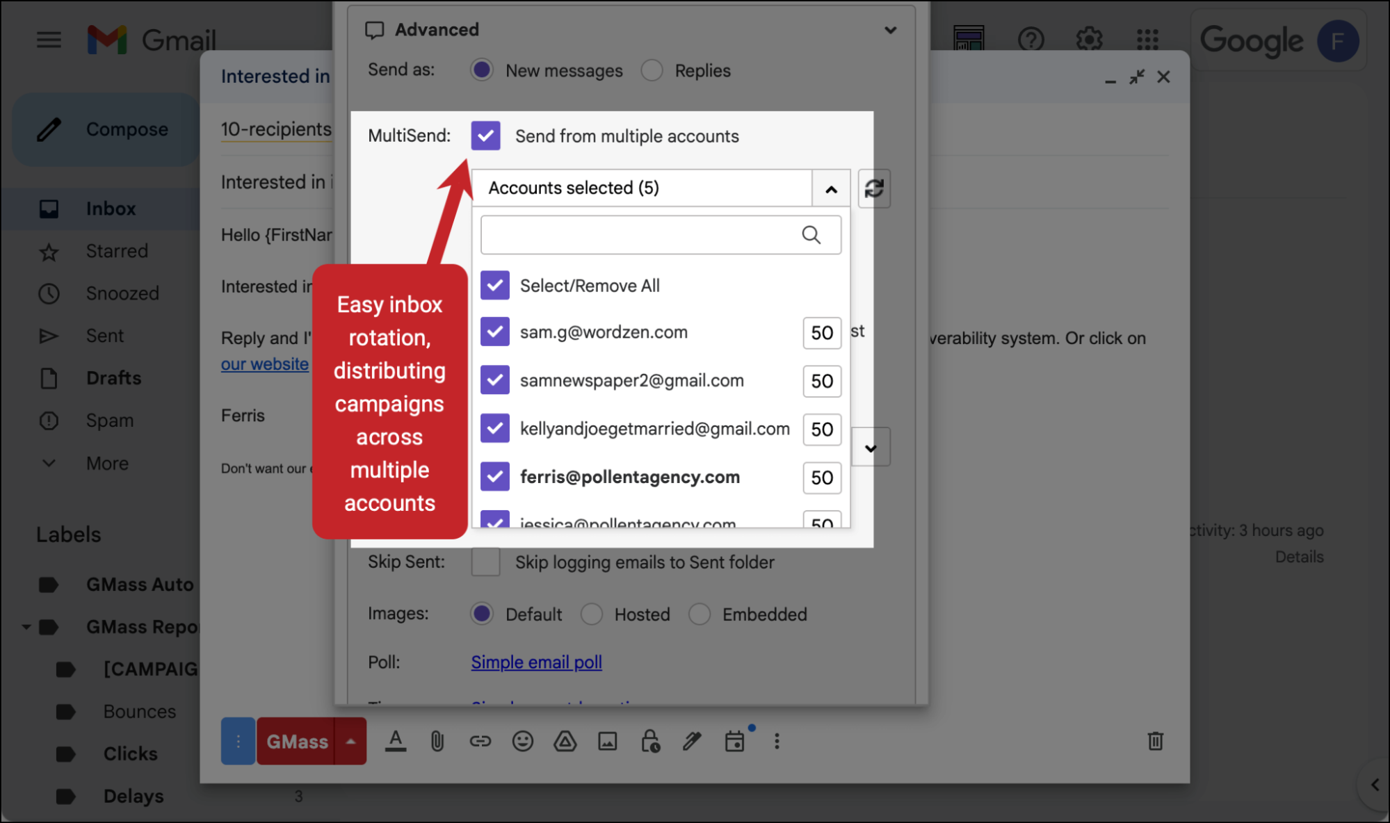 Easy inbox rotation in GMass