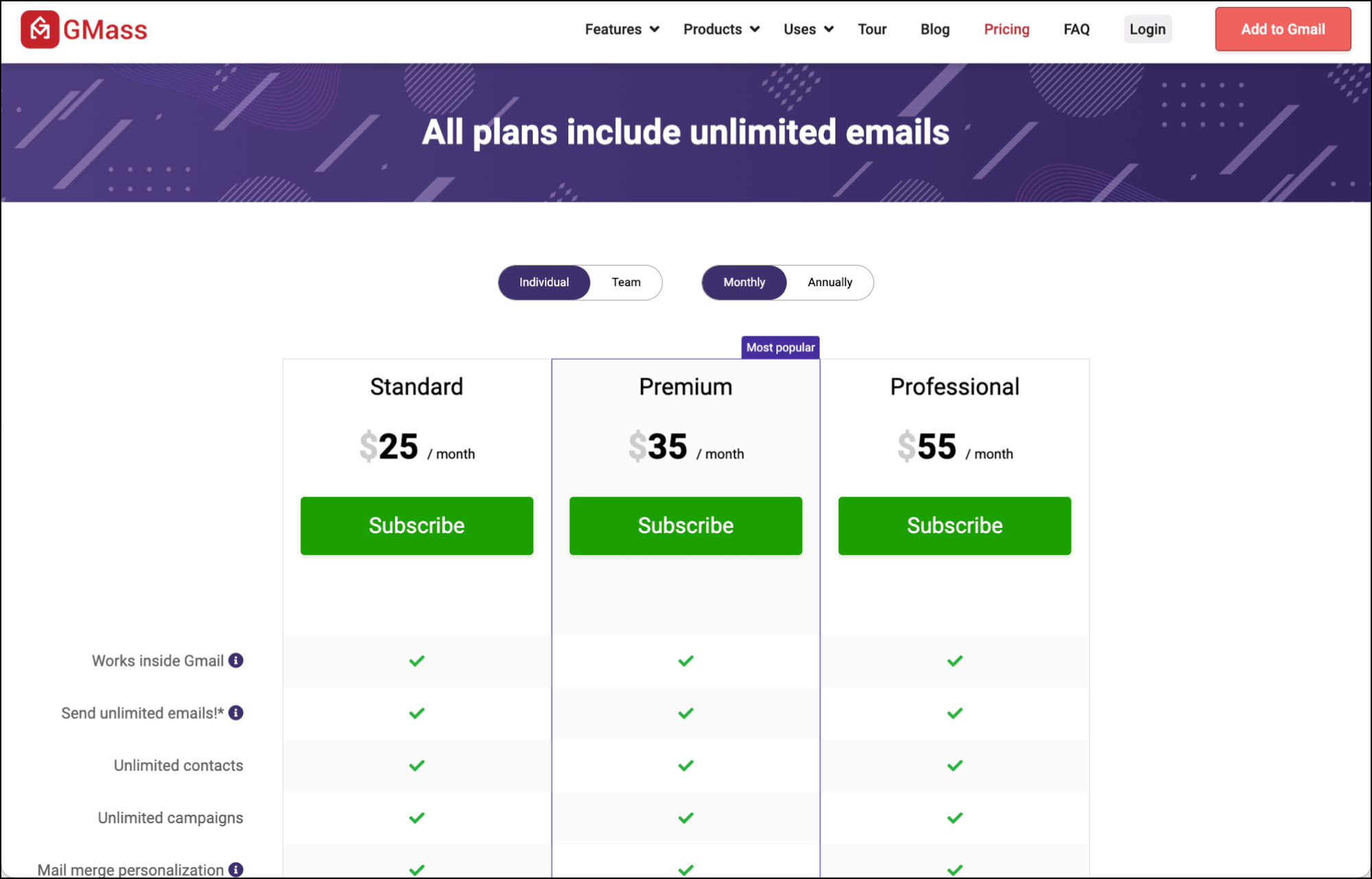 GMass pricing