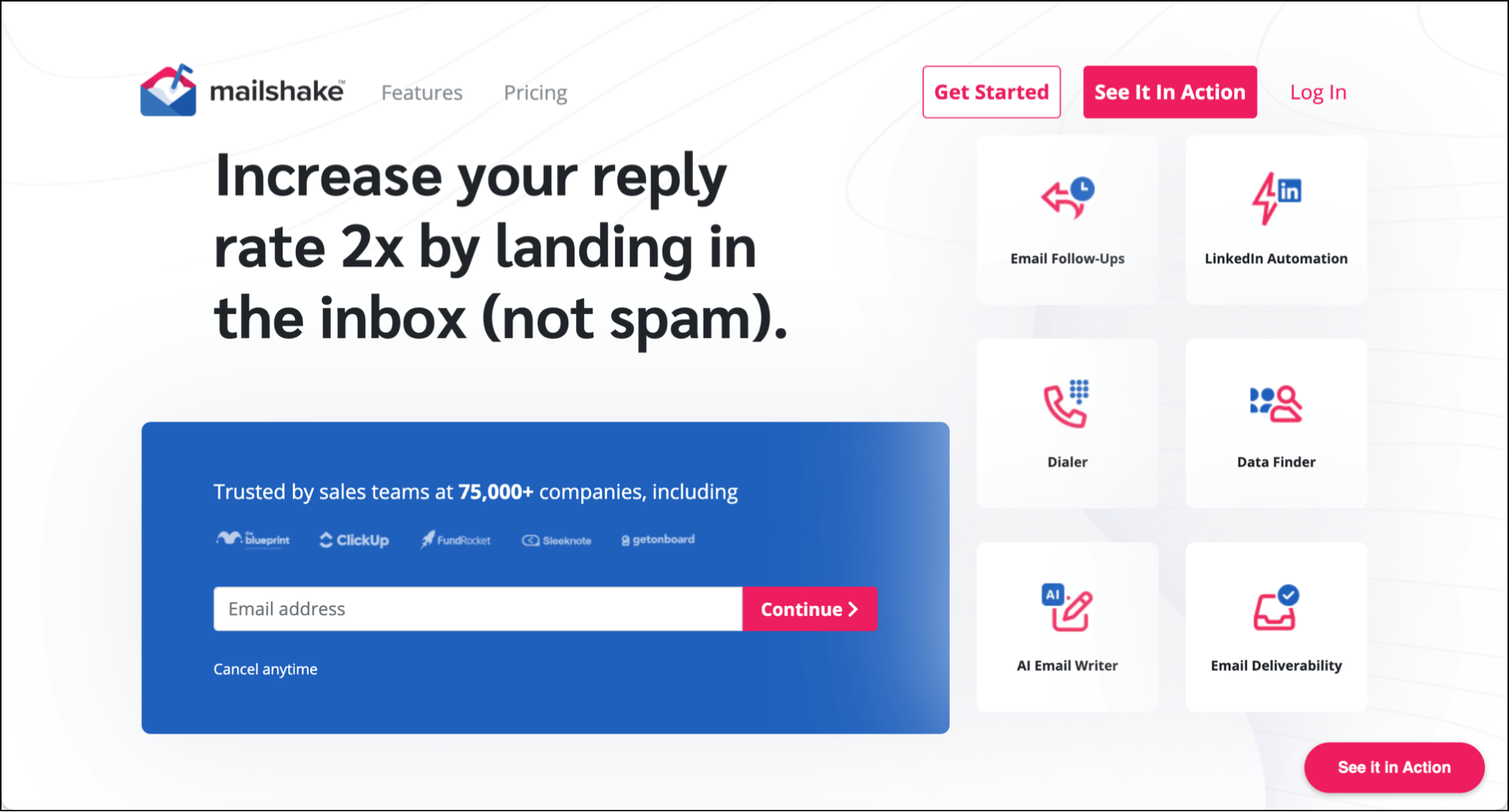 Mailshake's homepage
