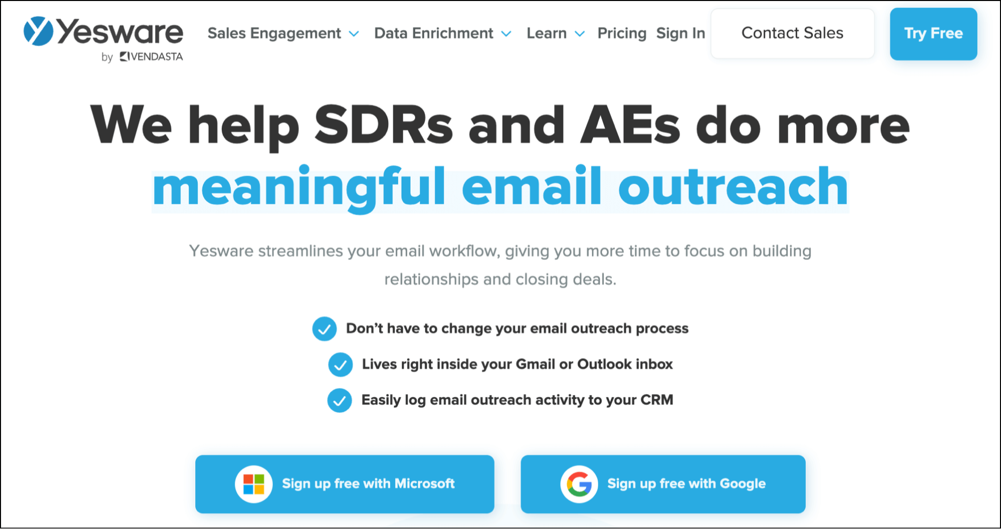 Yesware's homepage