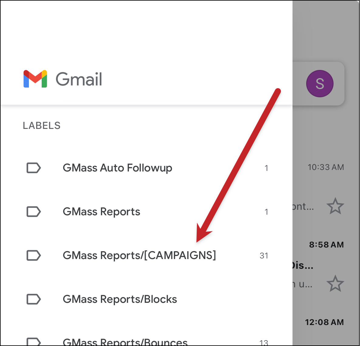 The campaign reports in the Gmail sidebar