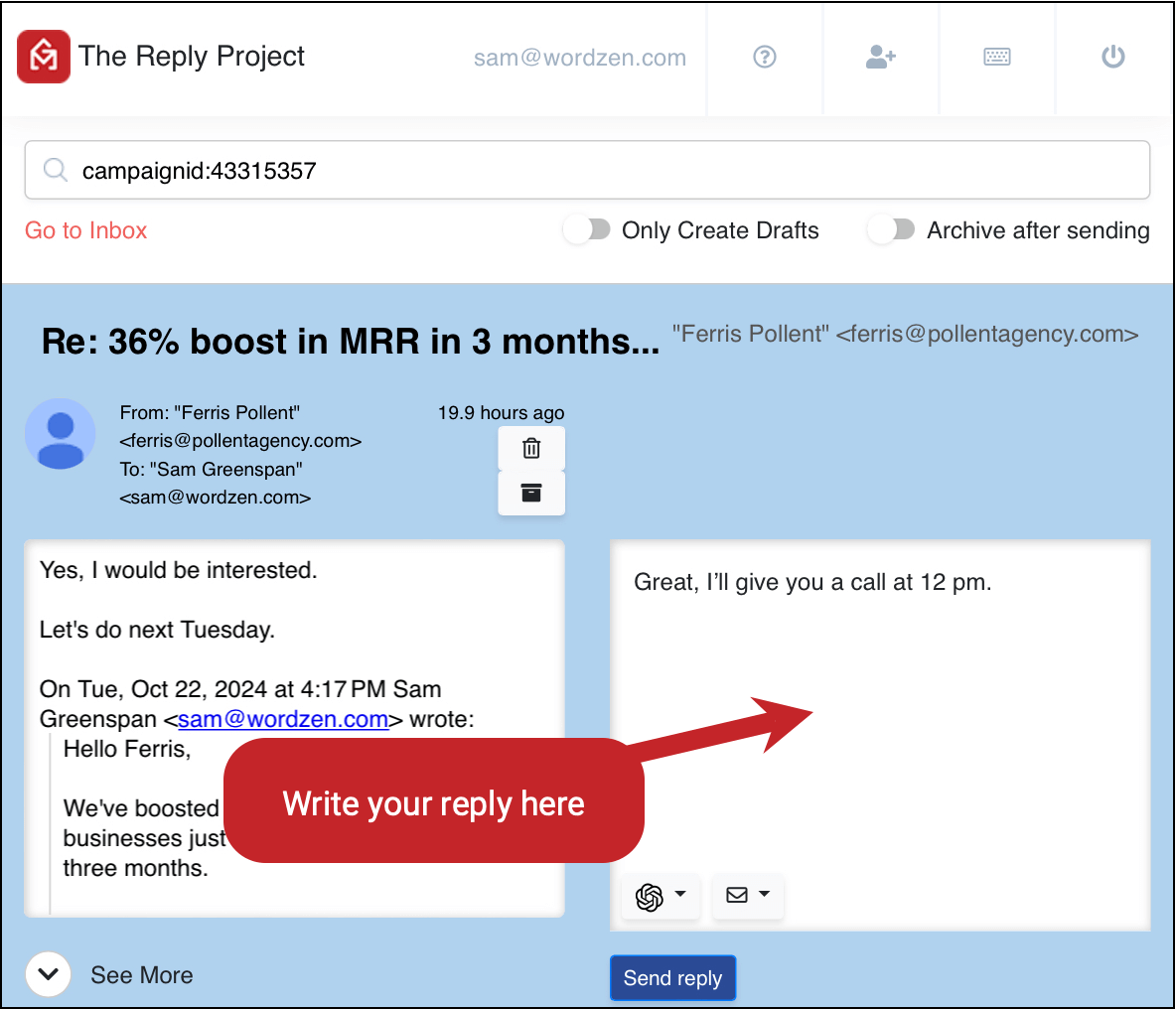 Write your response in The Reply Project