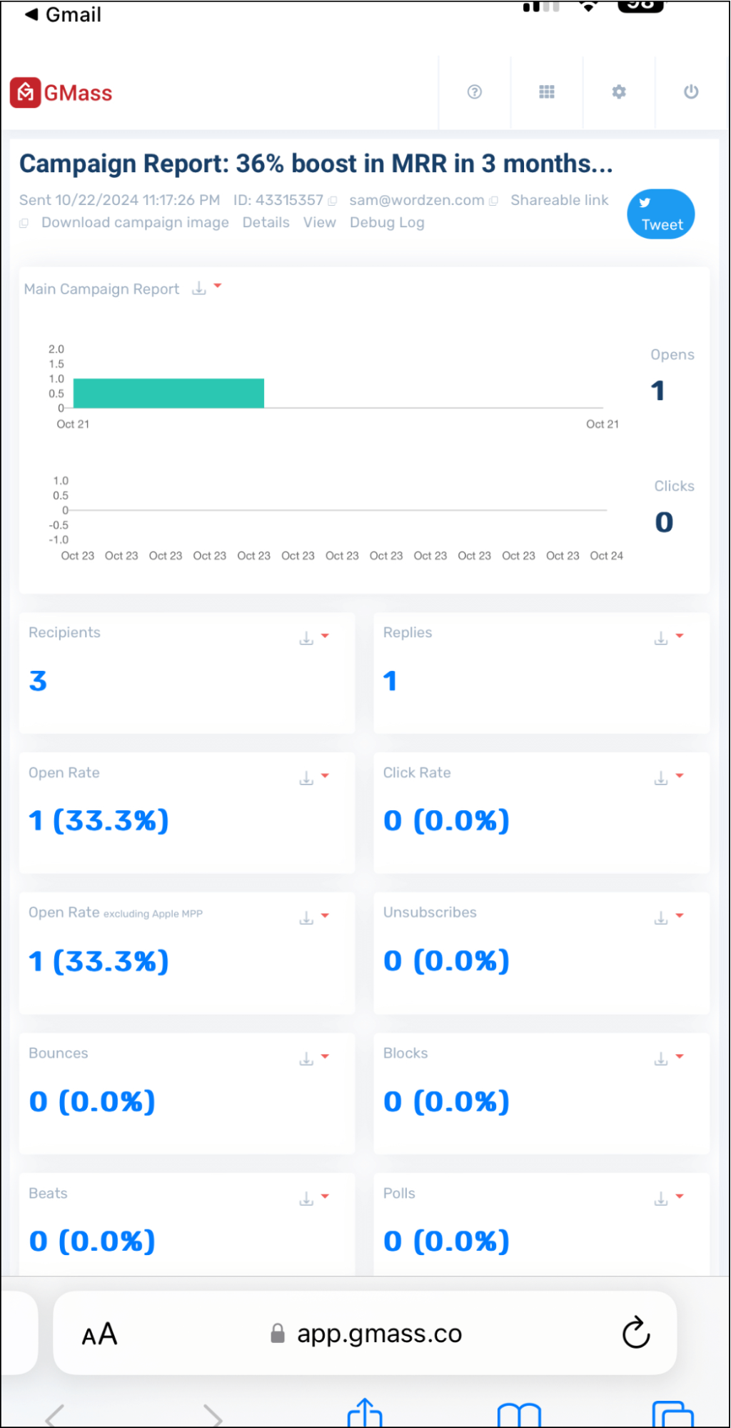 Clicking through to the web-based campaign report