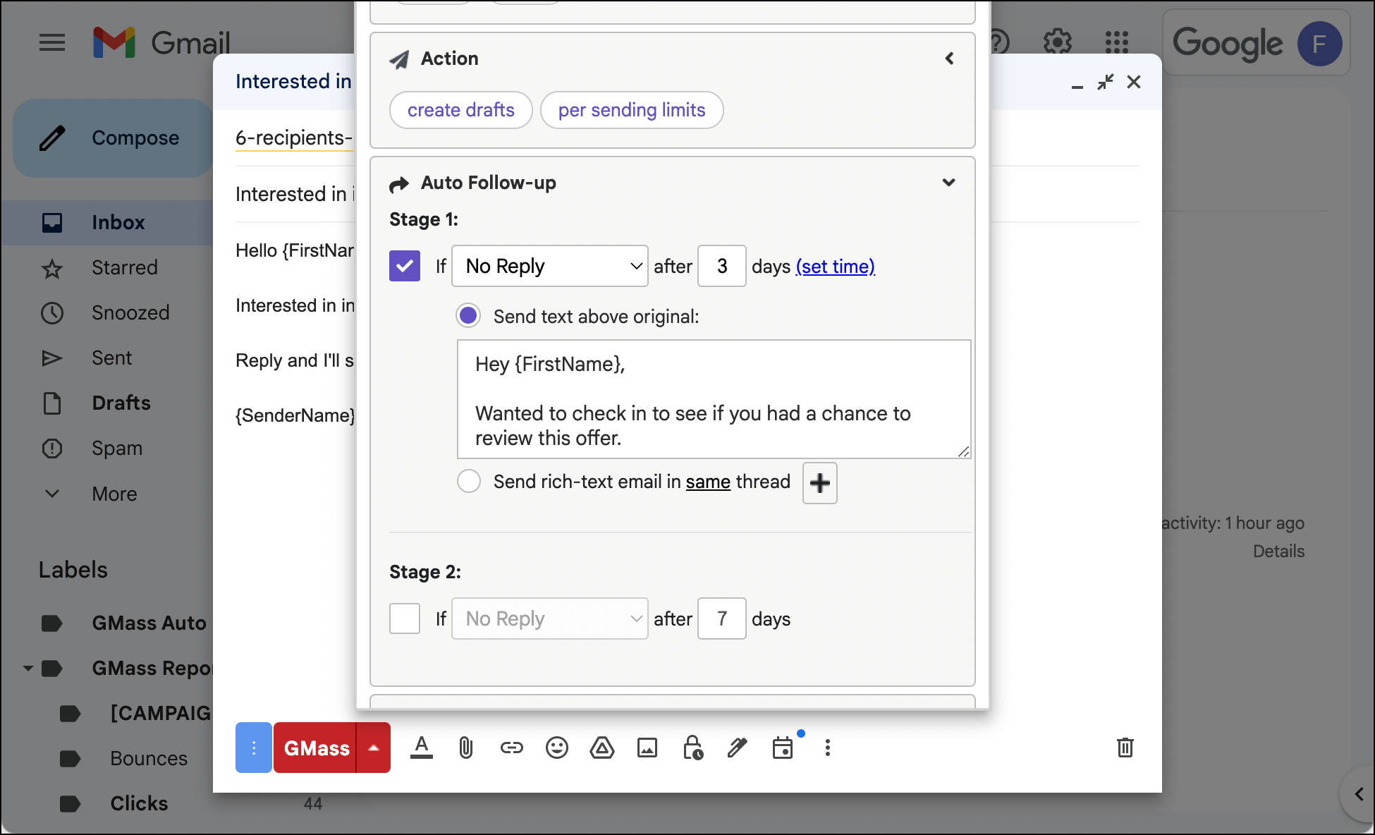 Easy auto follow-ups in GMass