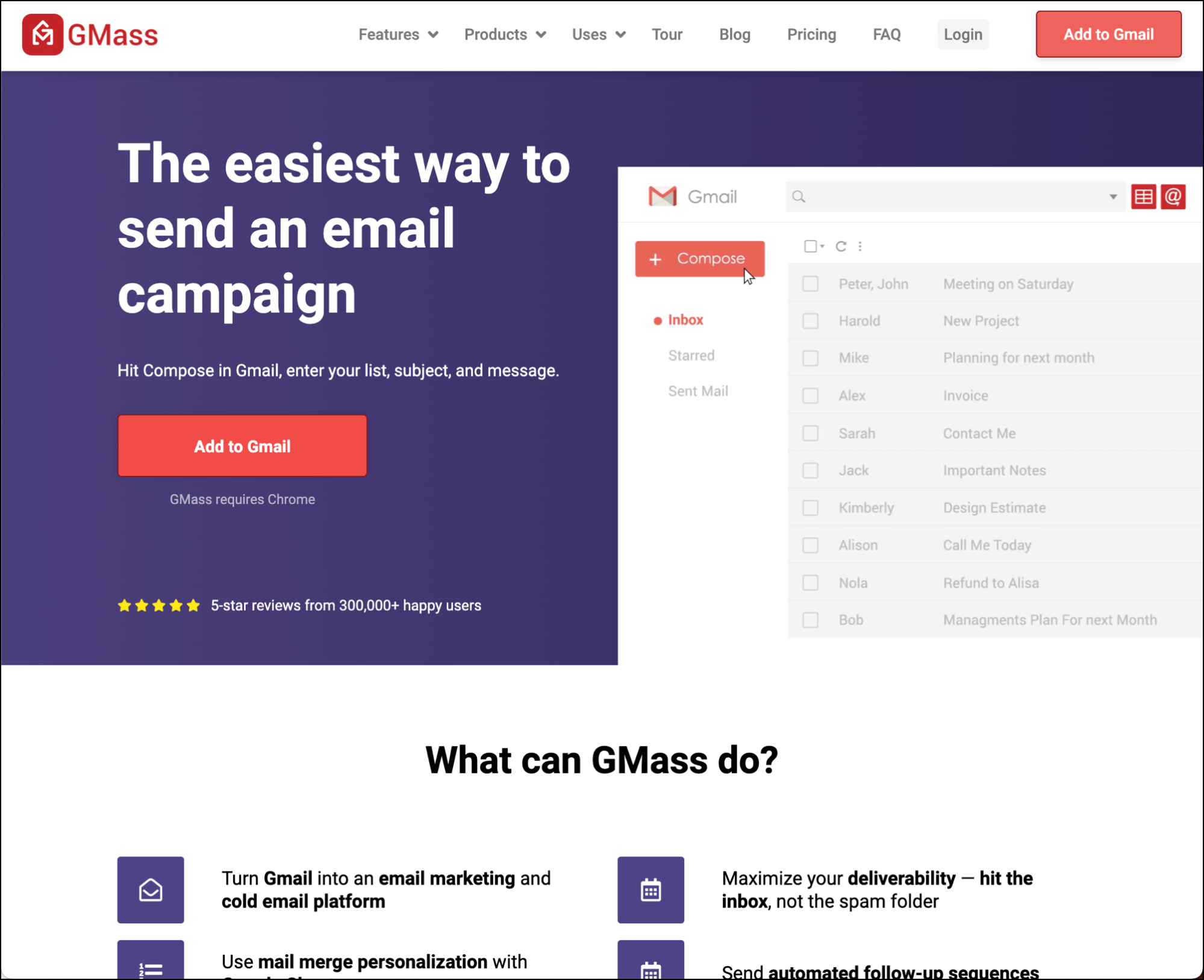 GMass homepage, GMass is the top of the YAMM alternatives