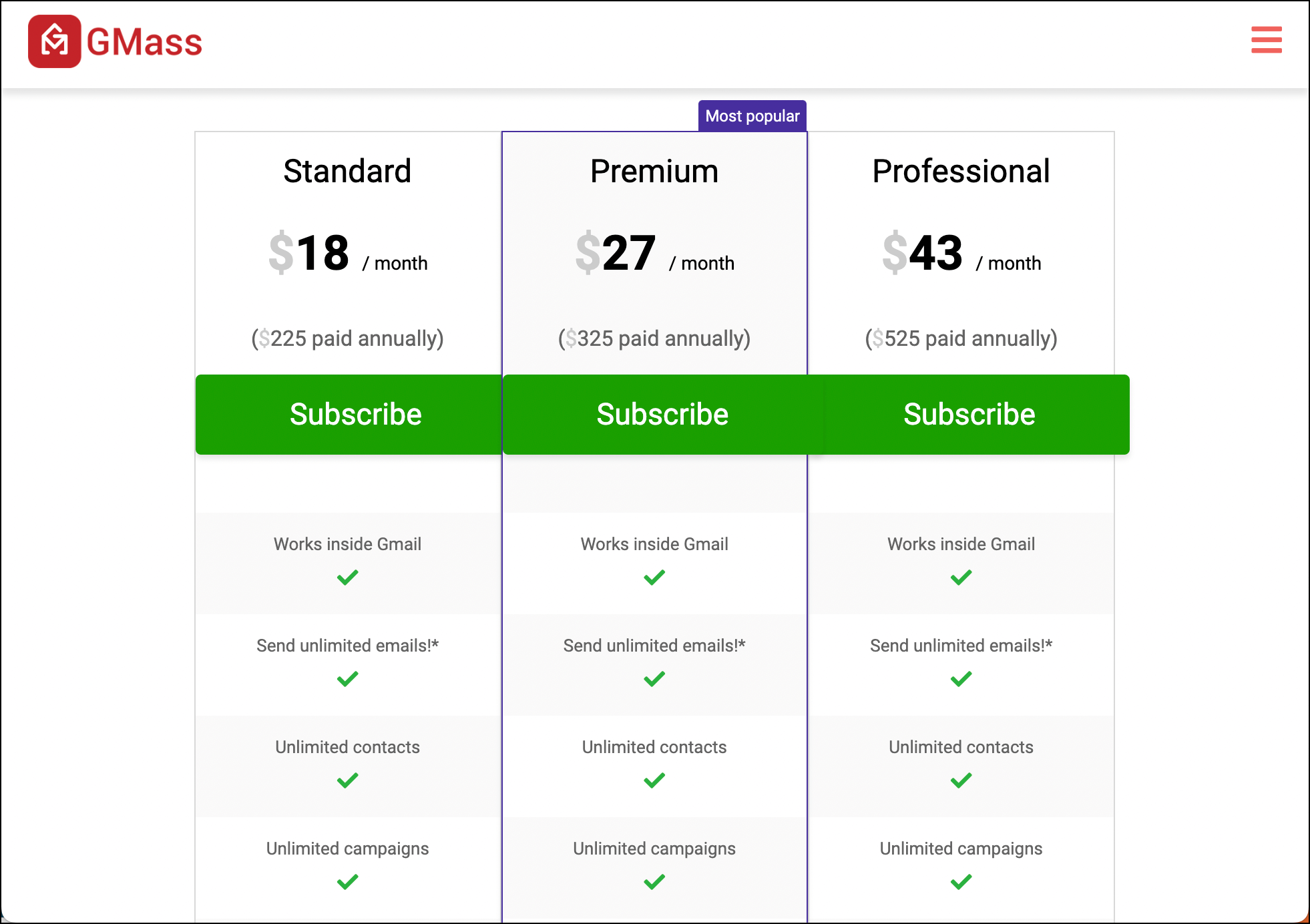 GMass's pricing
