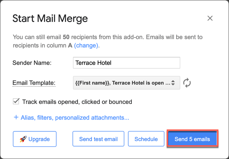 An example of YAMM's very limited options
