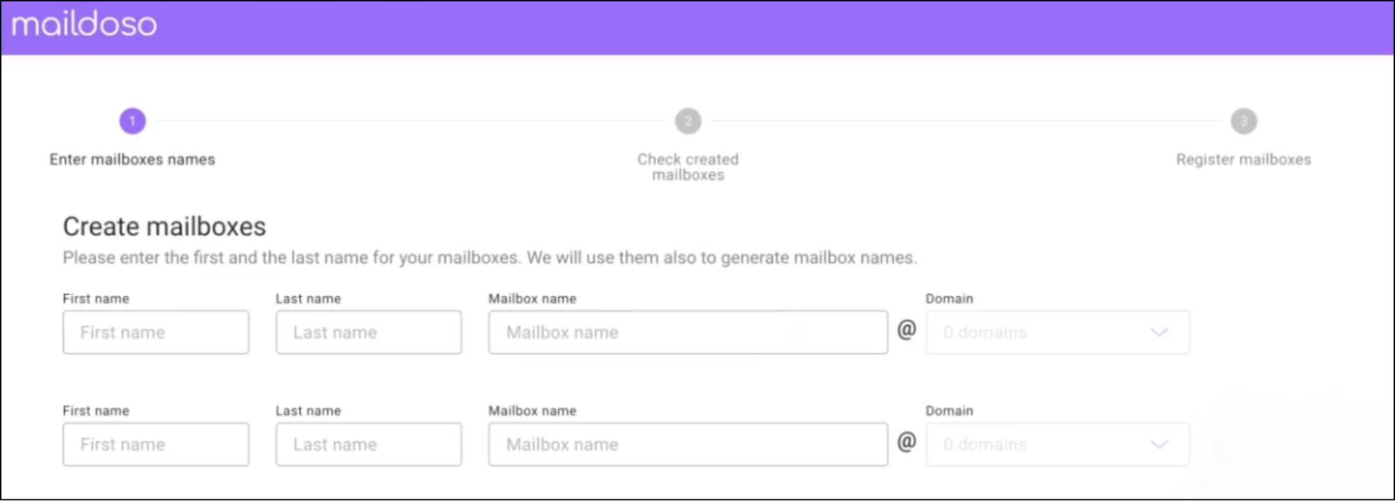 Create domains and mailboxes inside Maildoso