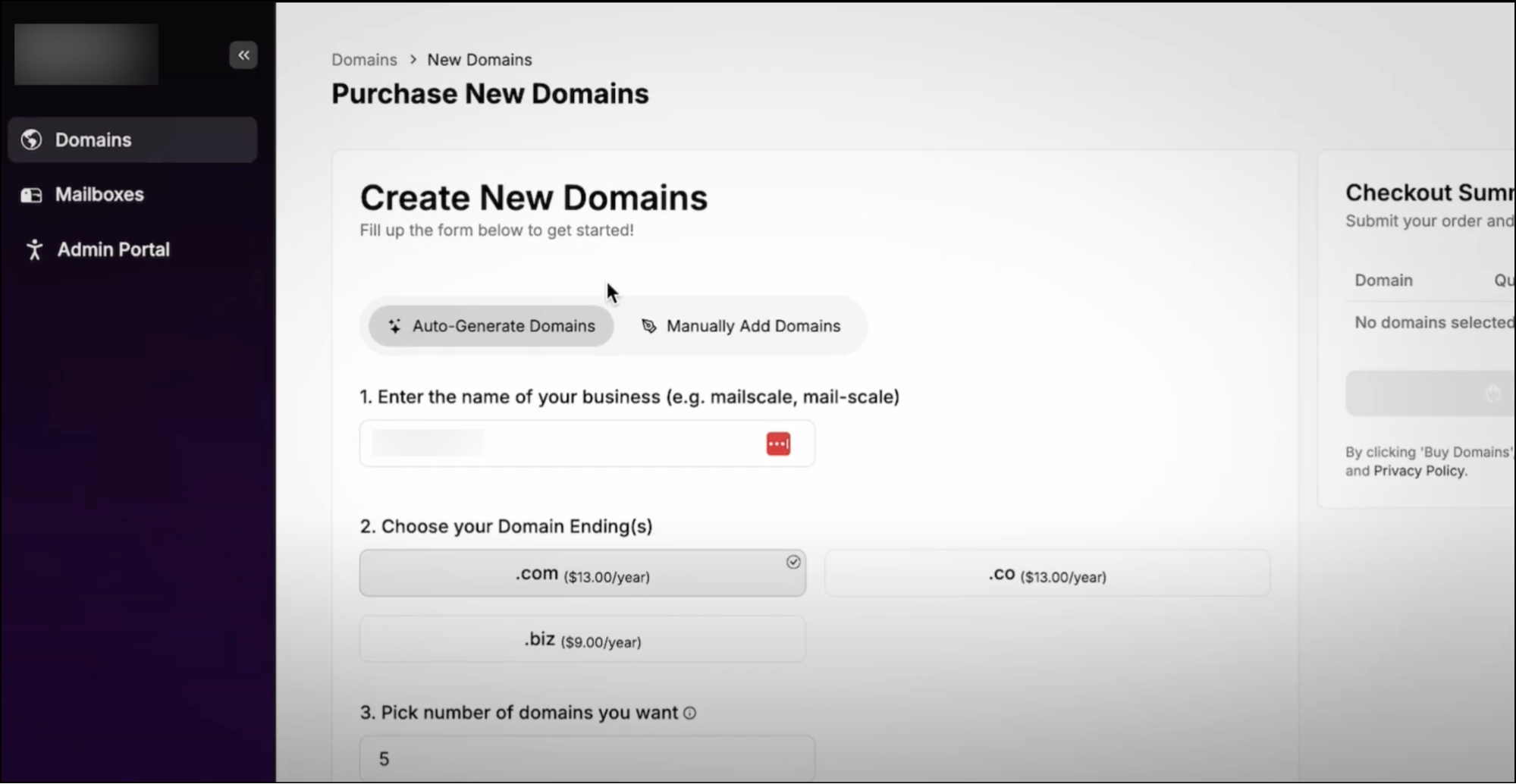 Buying domains inside Mailscale
